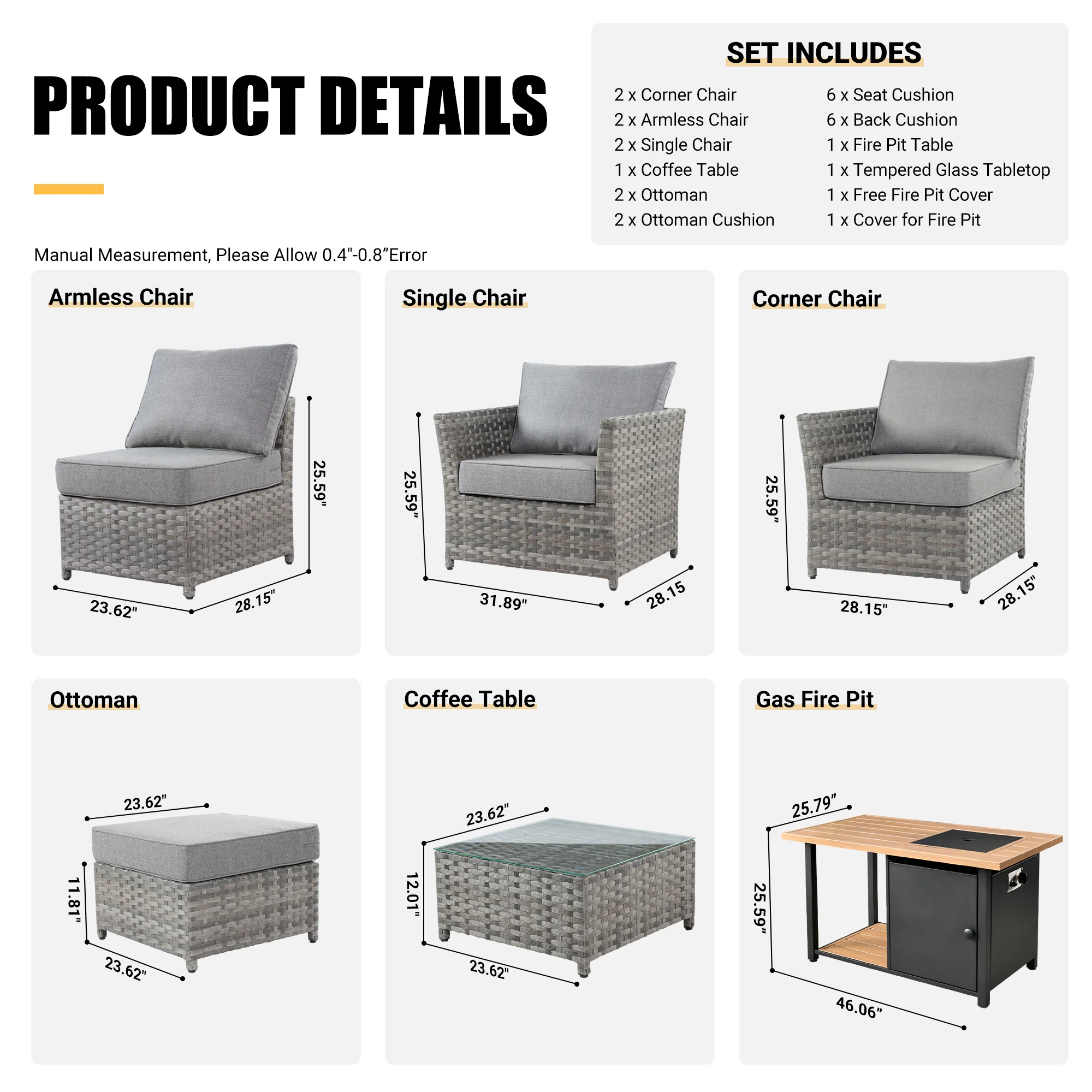 Ovios Patio Furniture Set 10-Piece include 42