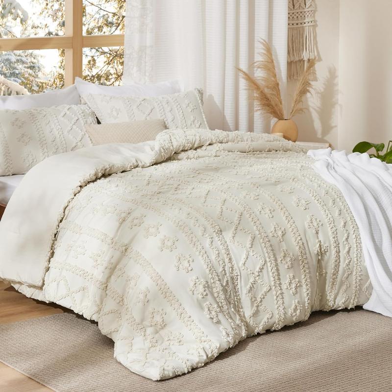 Bedsure Tufted Boho Comforter Set  - Boho Bed Set, GentleSoft 3 Pieces Farmhouse Shabby Chic Embroidery Bedding, Gifts for Woman, Soft Jacquard  Comforter for All Seasons