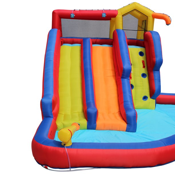 Banzai Twin Falls Giant Inflatable Water Park Bounce House - Two Water Slides & Climbing Wall - Outdoor Summer Fun For Kids & Families