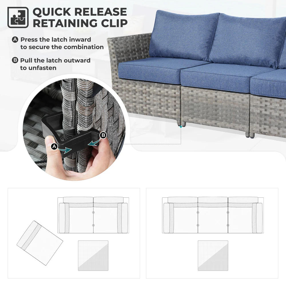 Ovios Patio Furniture Set New Rimaru 7-Piece Set include 30'' Square Fire Pit Table Partially Assembled