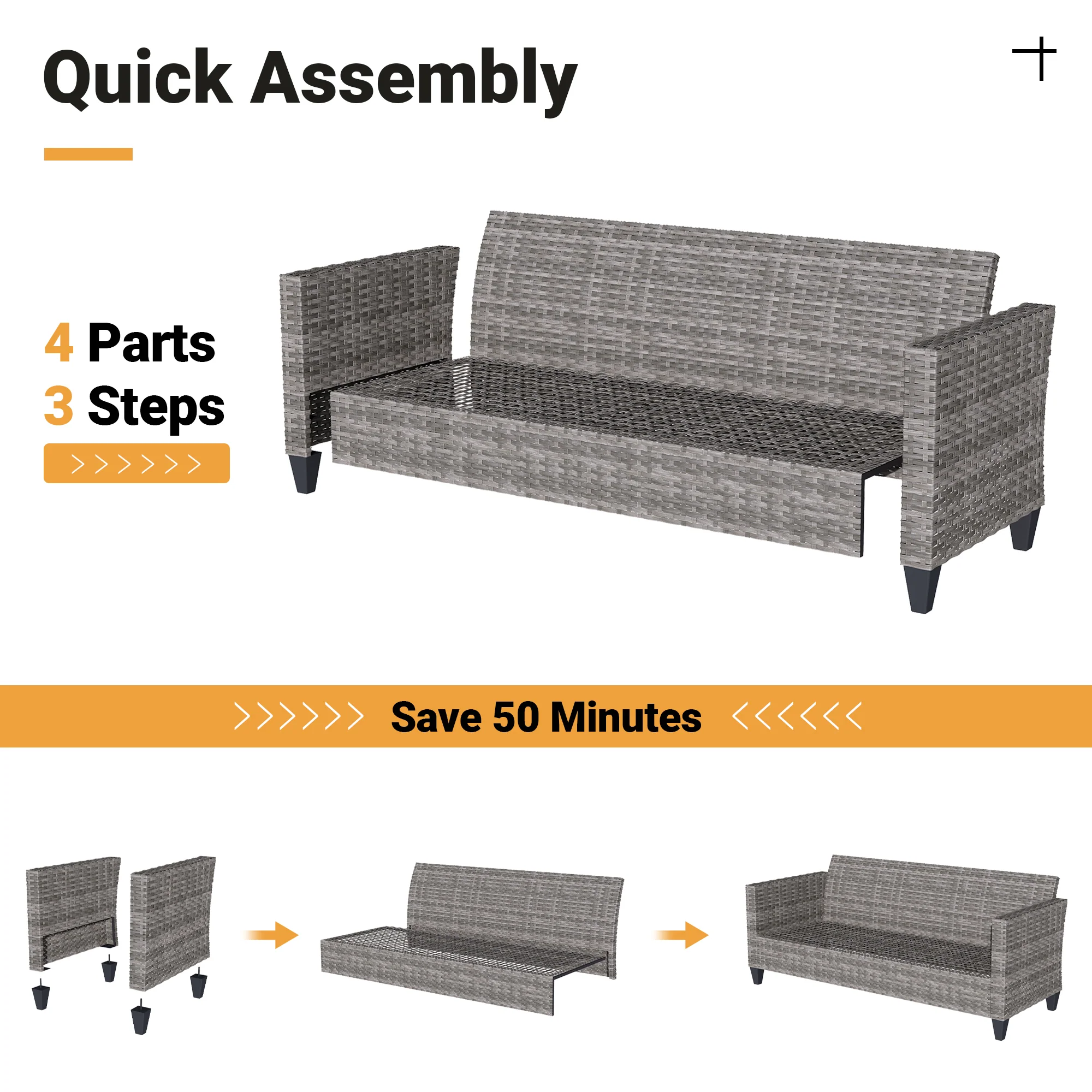 Ovios Outdoor Patio Conversation Set New Vultros 5-Piece High Back Sofa Set with Cushions