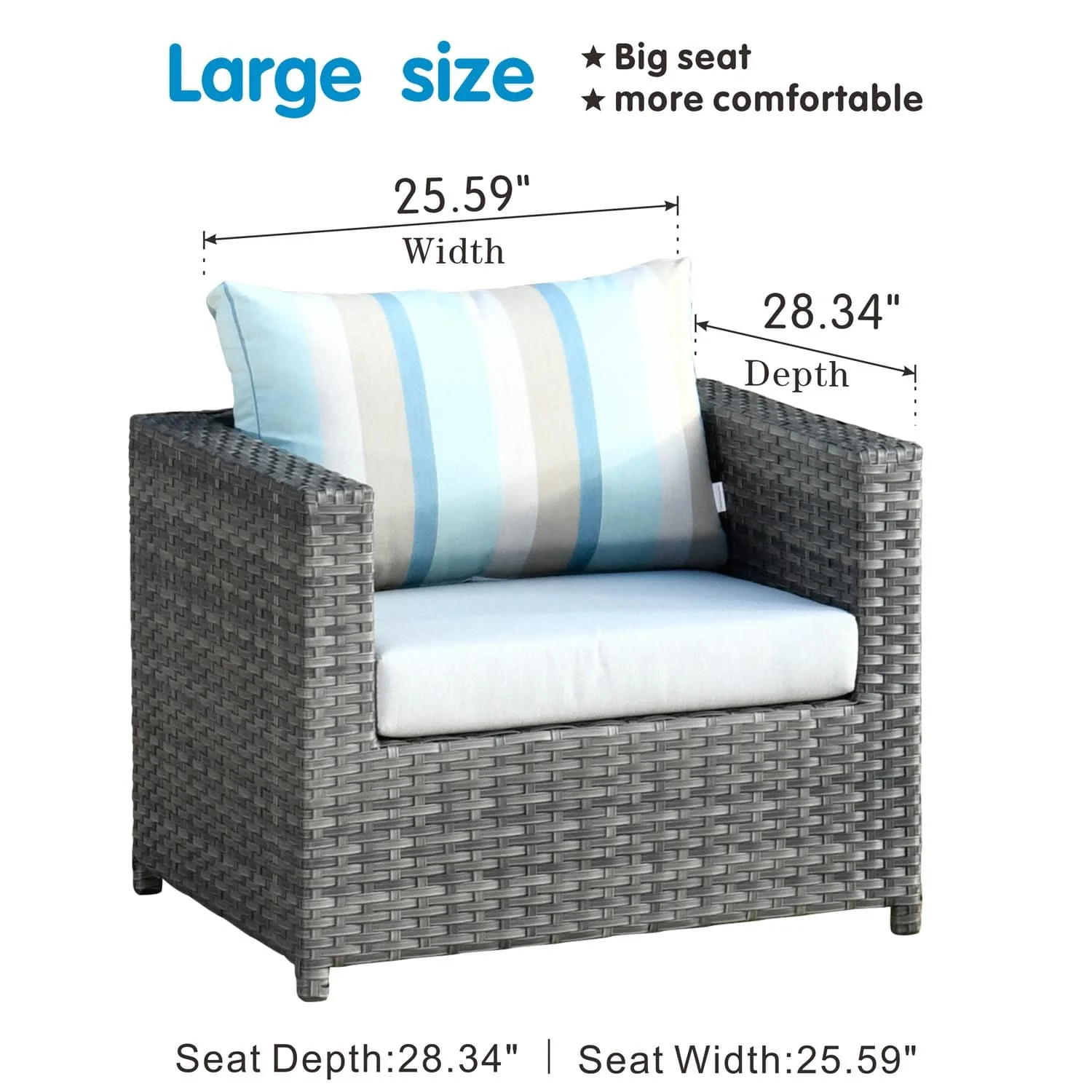 Ovios Outdoor Furniture Bigger Size 9-Piece with Grey Sunbrella, Fully Assembled, King Series, with 2 Chairs