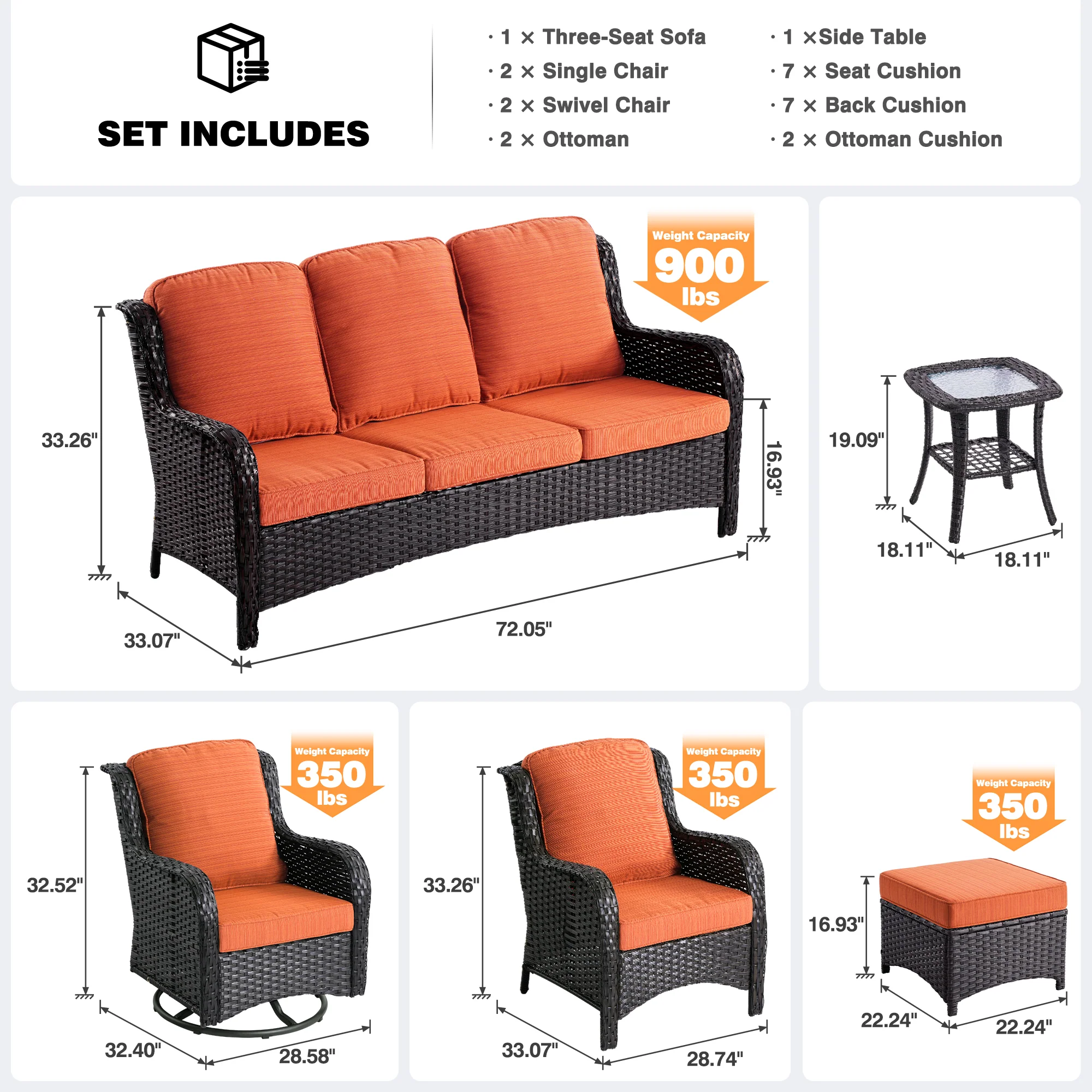 Ovios Patio Conversation Set 10-Piece with Rocking Chairs and Table Kenard