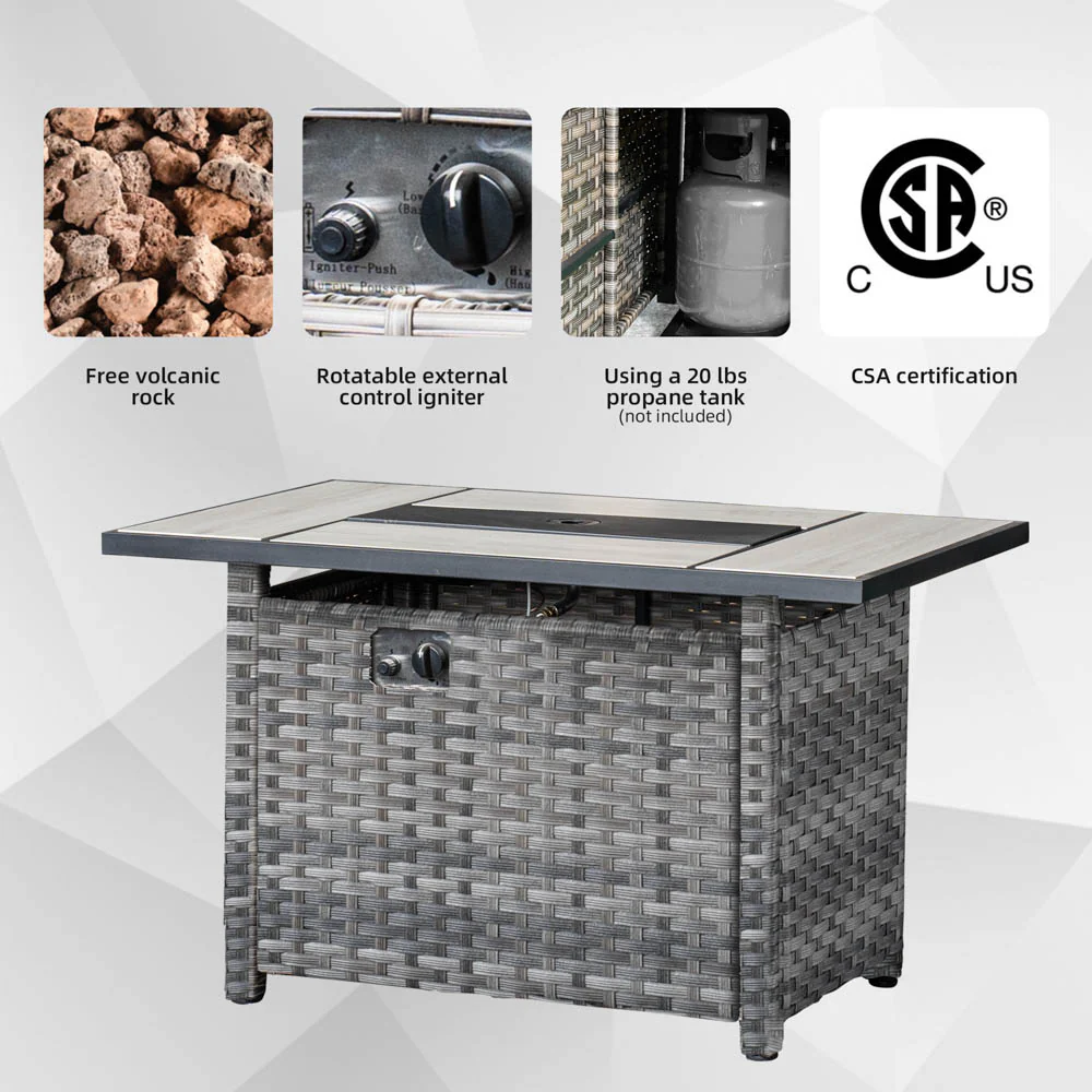 Ovios 42'' Rectangle Propane Fire Pit Table for BBR/BRS Series