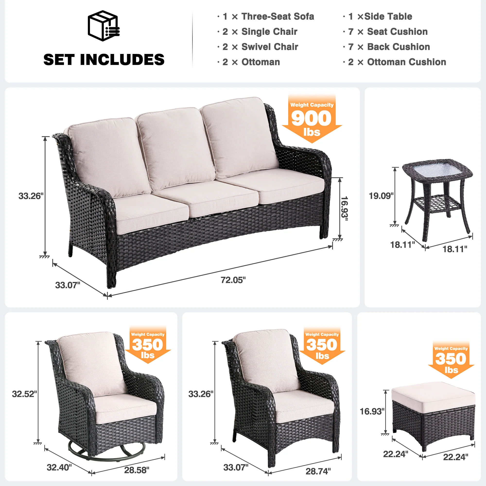 Ovios Patio Conversation Set 10-Piece with Rocking Chairs and Table Kenard