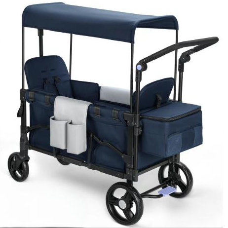Baby Stroller Wagon, All-Terrain 2 Seaters BabyWagon with Canopy, Parent Organizer, AdjustableHandle & Pull Bar for Infants and Toddlers