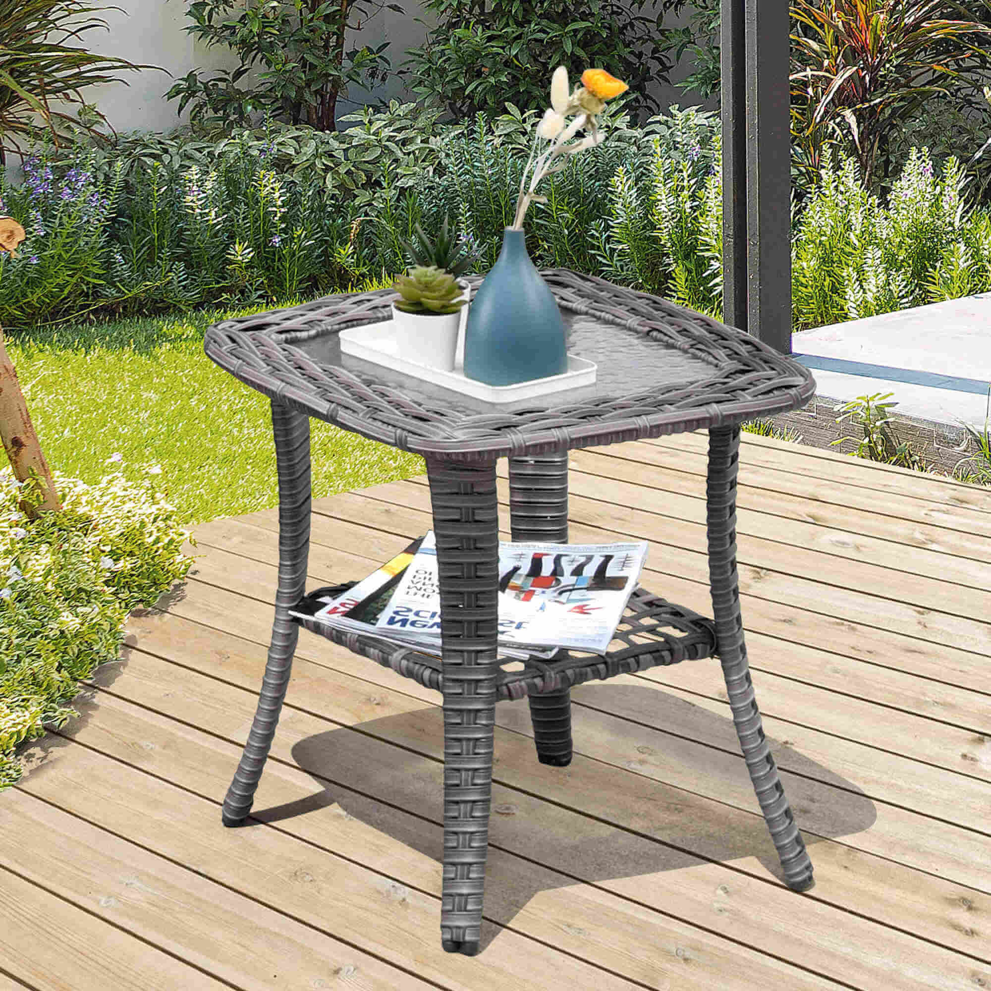 Ovios Balcony Side Table with Tempered Glass Top for GRS/NTC/HOP/NDS Series