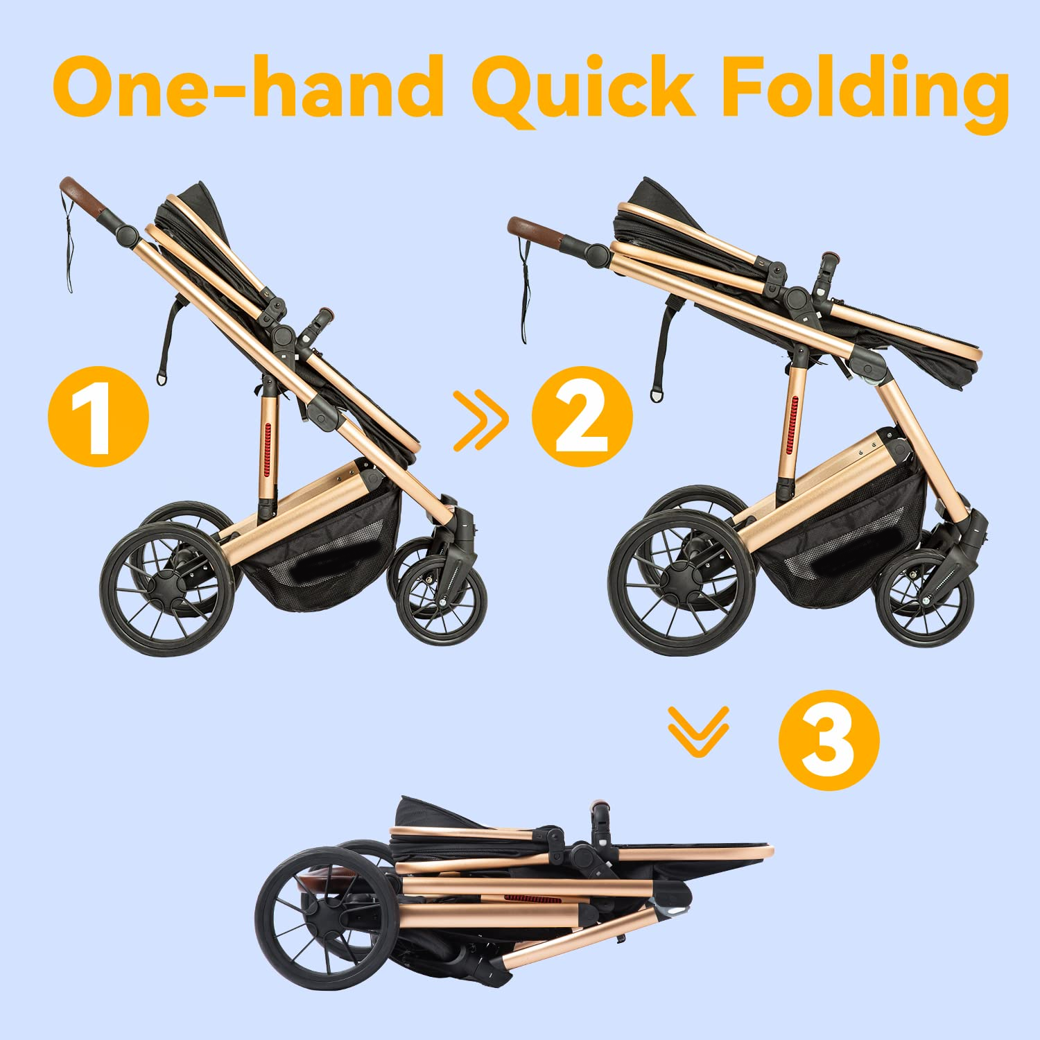 Baby Stroller - 2 in 1 High Landscape Convertible Stroller with Reversible Seat | Foldable Aluminum Alloy Pram Anti-Shock Toddler Pushchair Strollers for 0-36 Months Babies