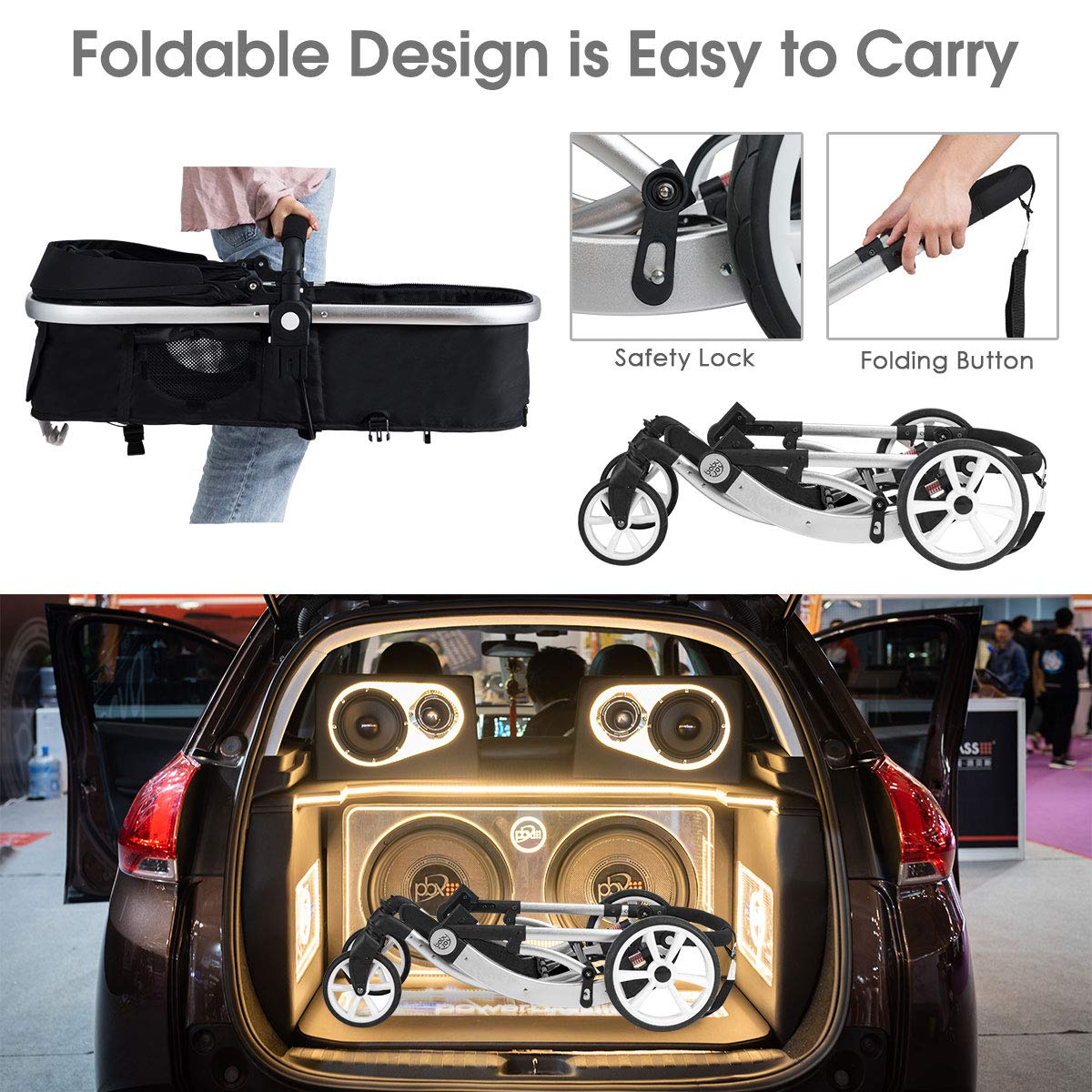 Baby Stroller, High Landscape Convertible Infant Bassinet Stroller, Adjustable Canopy & Backrest, Storage Basket, Foot Cover, Foldable Newborn Carriage Pram Stroller (Gray)