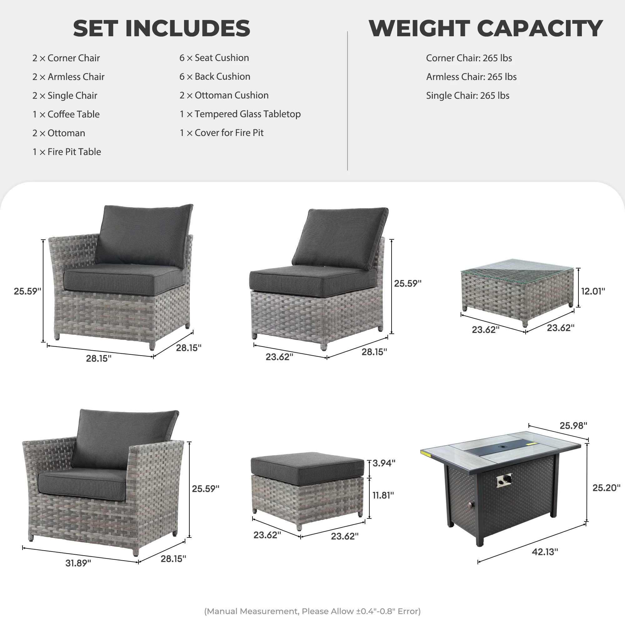 Ovios Patio Furniture Set 10-Piece include 42