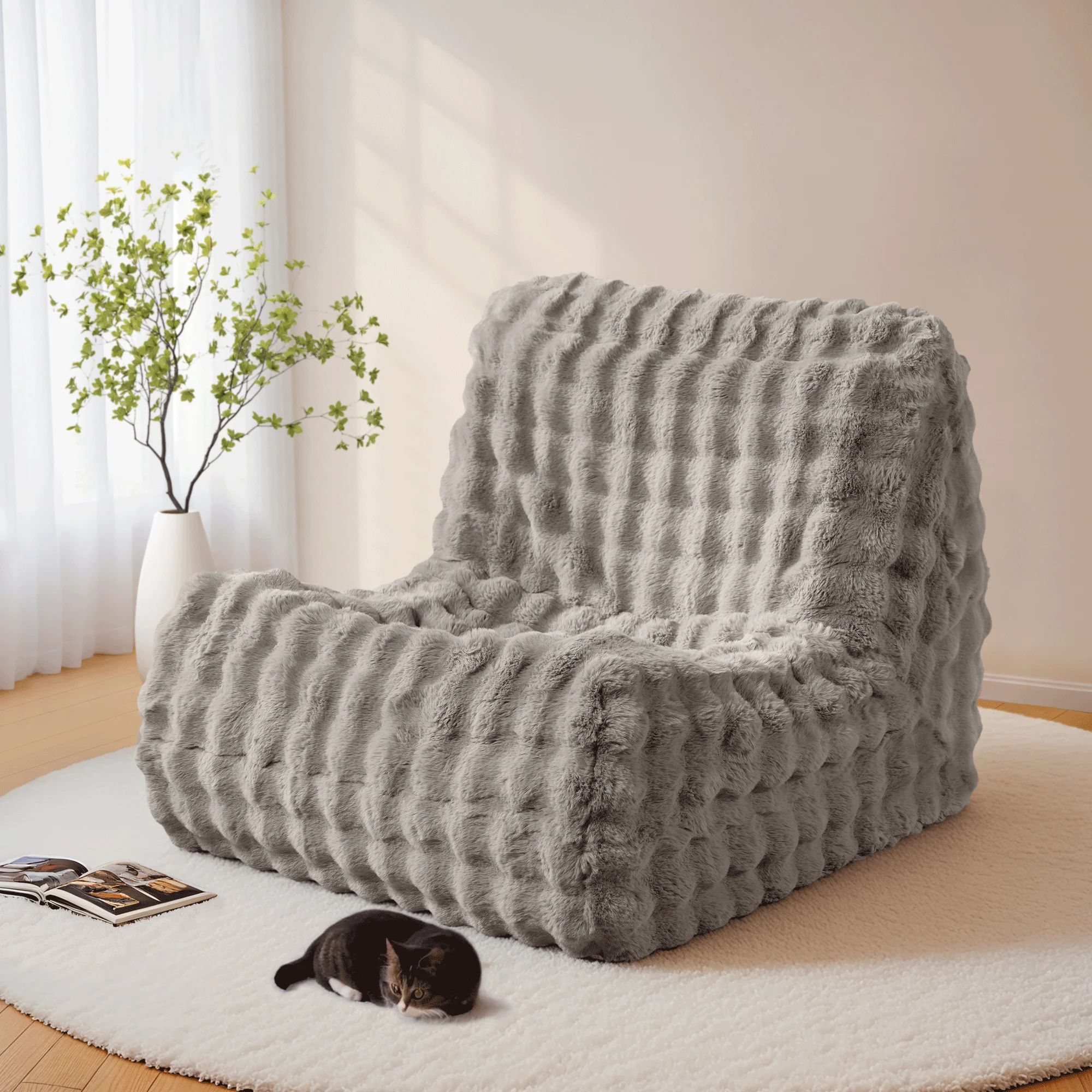 OVIOS Luxurious Fluffy Faux Fur Bean Bag Couch