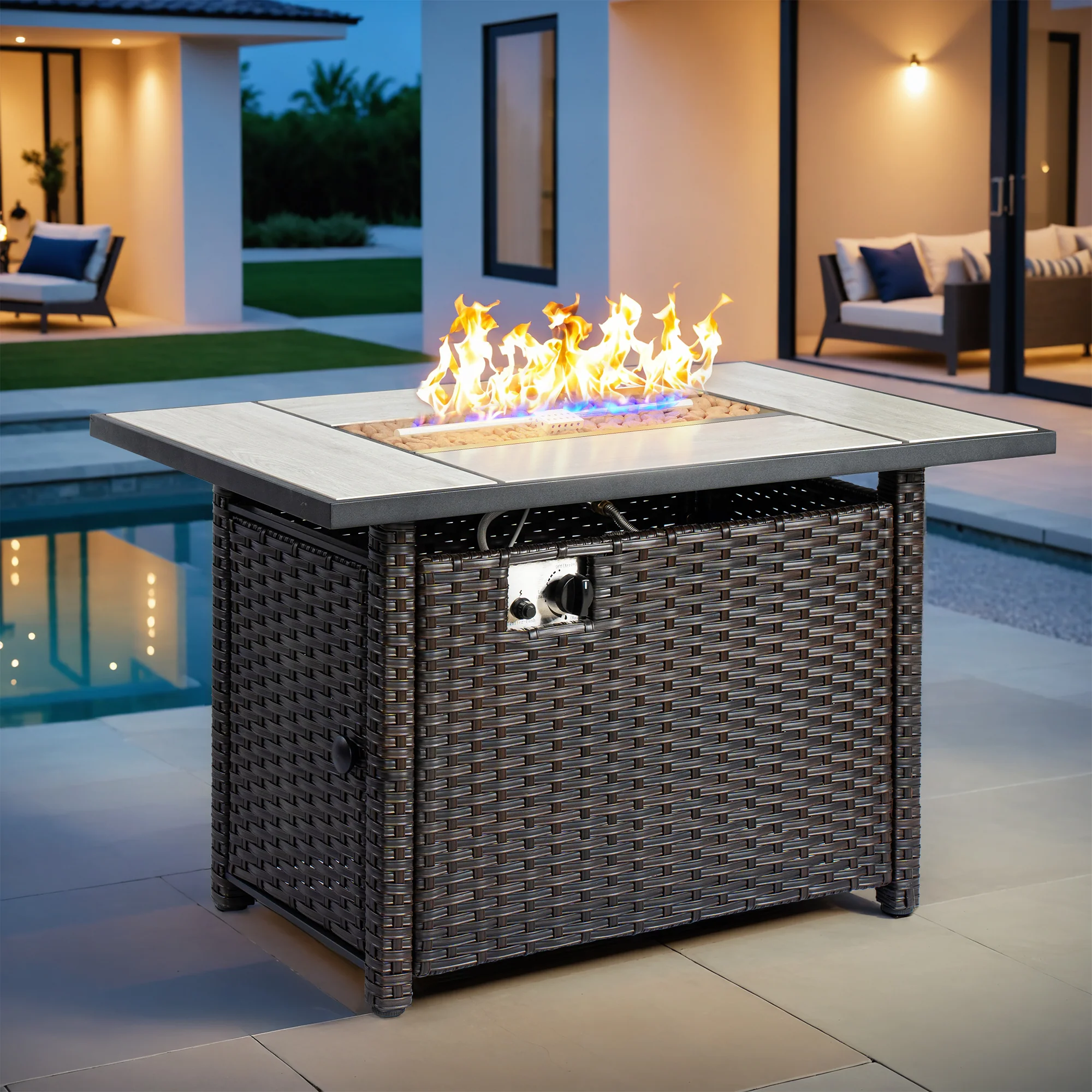 Ovios Rectangle Patio Propane Outdoor 42.12'' Fire Pit Table with Lid