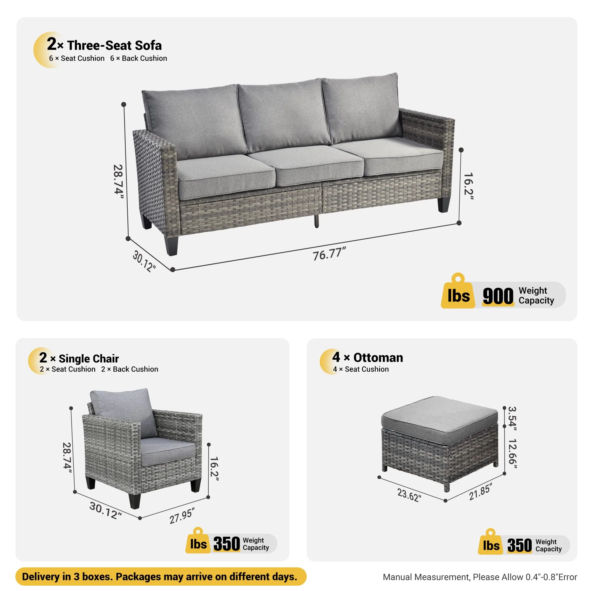 Ovios Patio Furniture Set New Vultros 8-Piece High Back with Cushions
