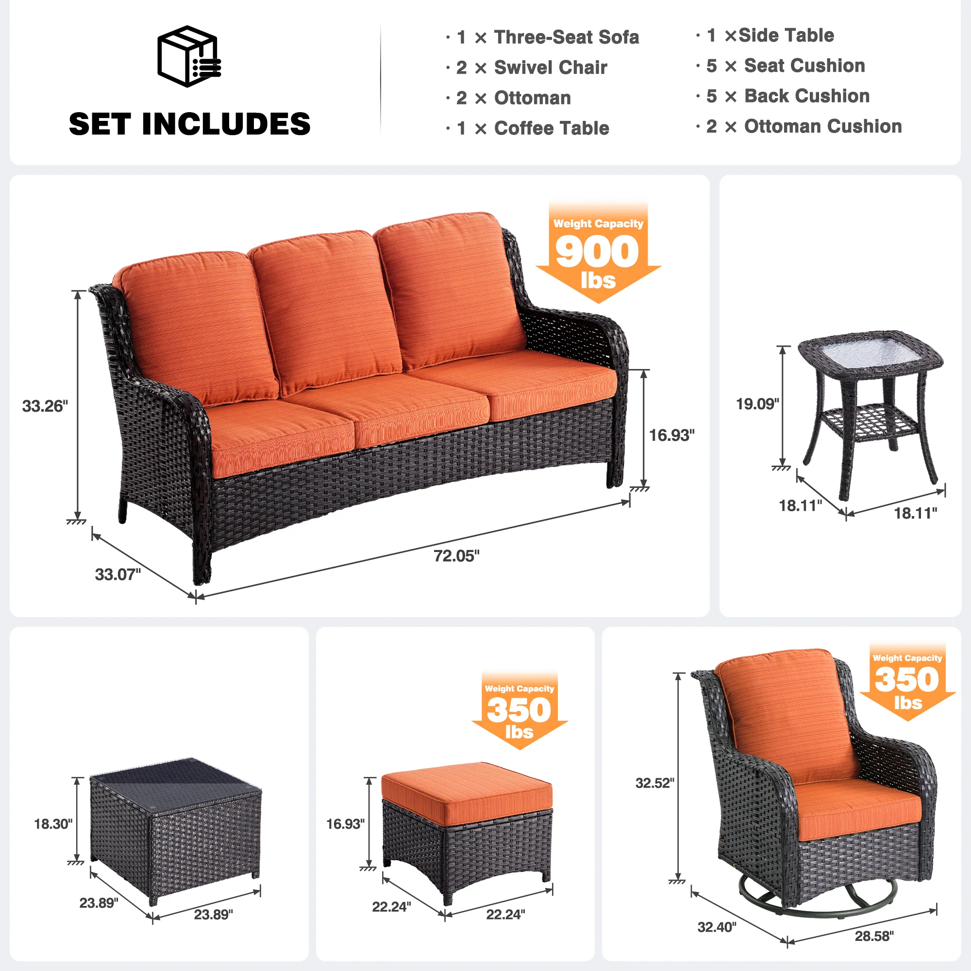 Ovios Patio Conversation Set 7-Piece with Swivel Chairs and Table Kenard