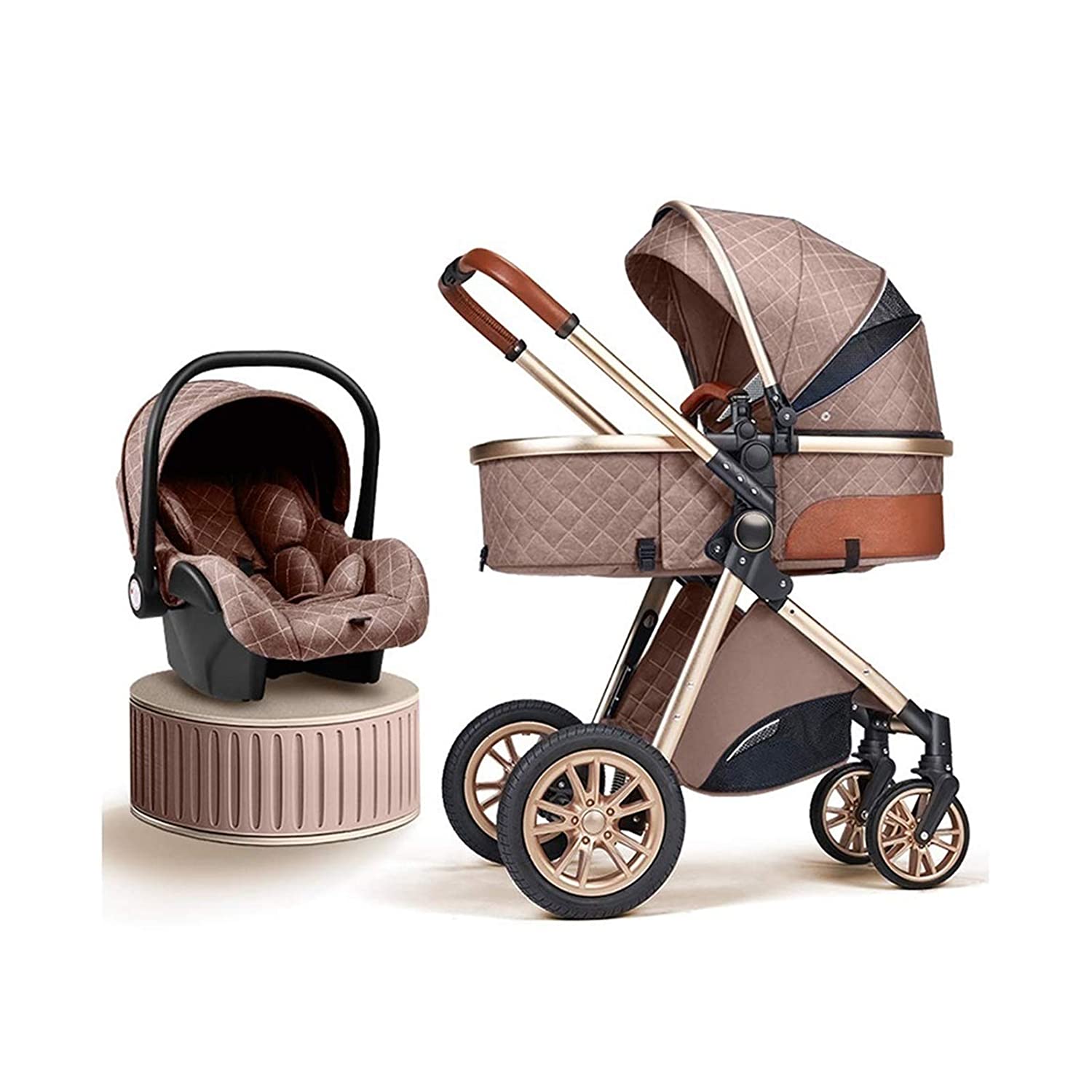 Khaki Premium 3-in-1 Baby Stroller