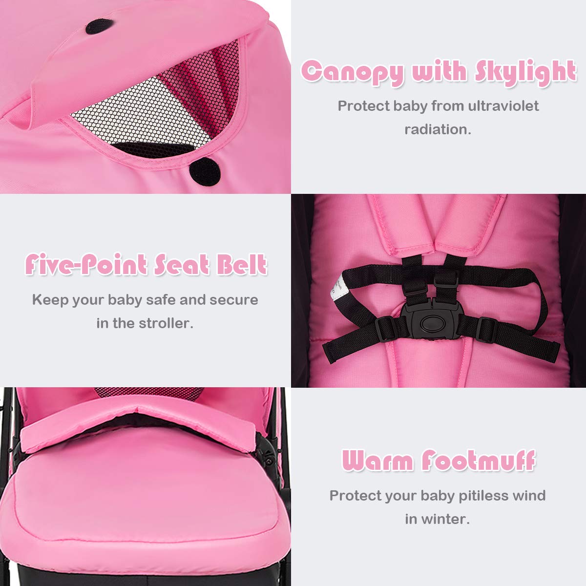 Baby Stroller, High Landscape Convertible Infant Bassinet Stroller, Adjustable Canopy & Backrest, Storage Basket, Cup Holder, Foldable Newborn Carriage Pram Stroller Pink)