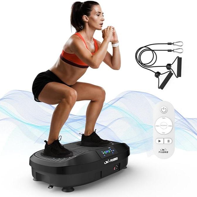 FLYBIRD Vibration Plate Exercise Machine with 330LBS Loading Capacity, Lymphatic Drainage Machine, Whole Body Workout Vibration Platform w/ 2 Resistance Bands for Fitness