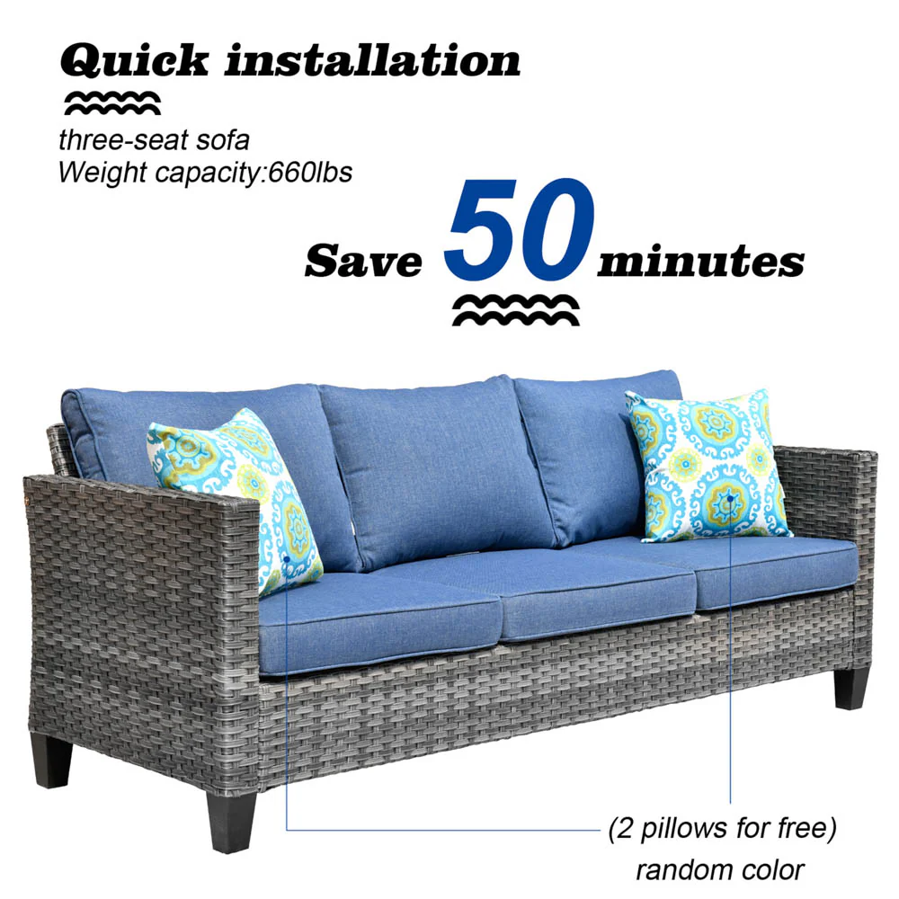 Ovios Patio Vultros 8-Piece Set With Swivel Chair and Rectangle 42'' Propane Fire Pit Table