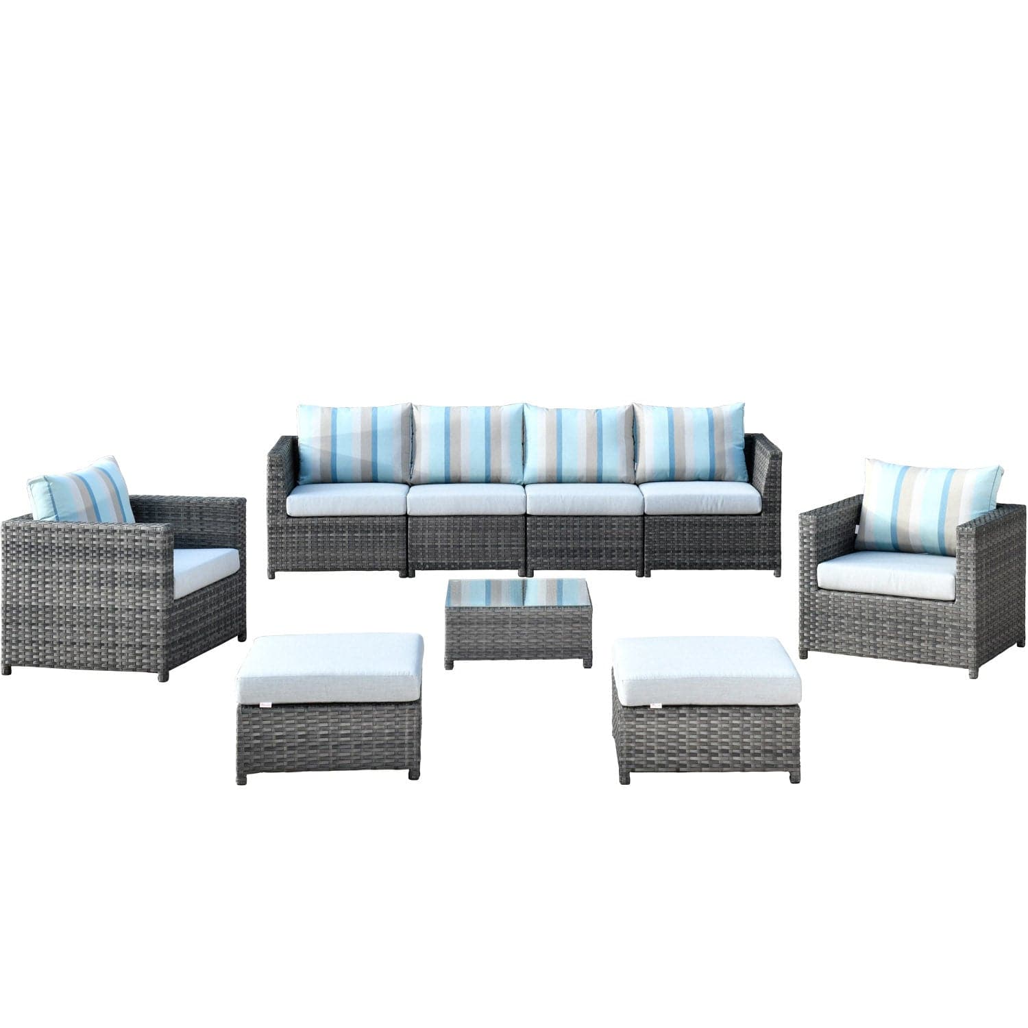 Ovios Outdoor Furniture Bigger Size 9-Piece with Grey Sunbrella, Fully Assembled, King Series, with 2 Chairs