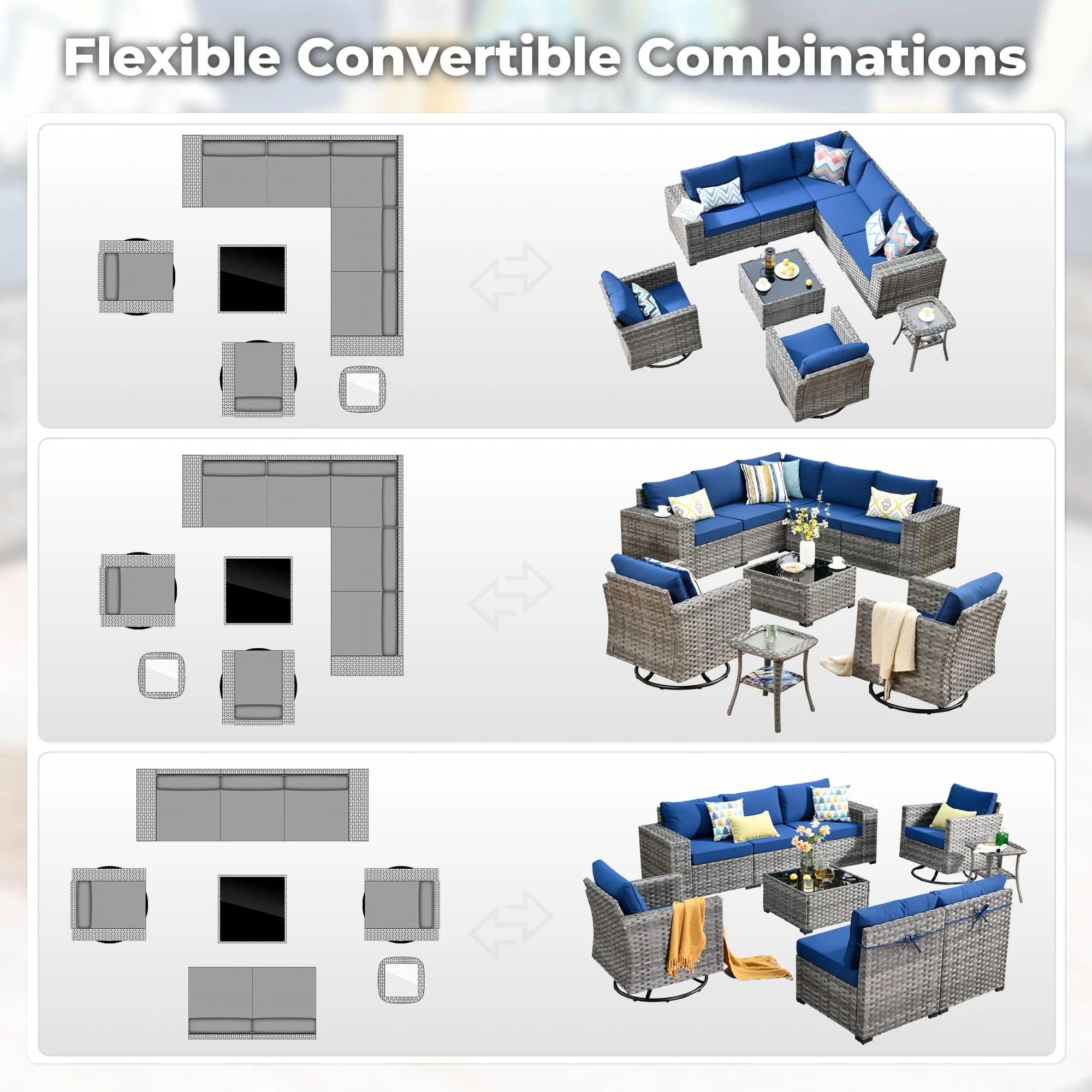 Ovios 9 Pieces Outdoor Furniture with 7.68'' Broad Handrails and Rocking Chair
