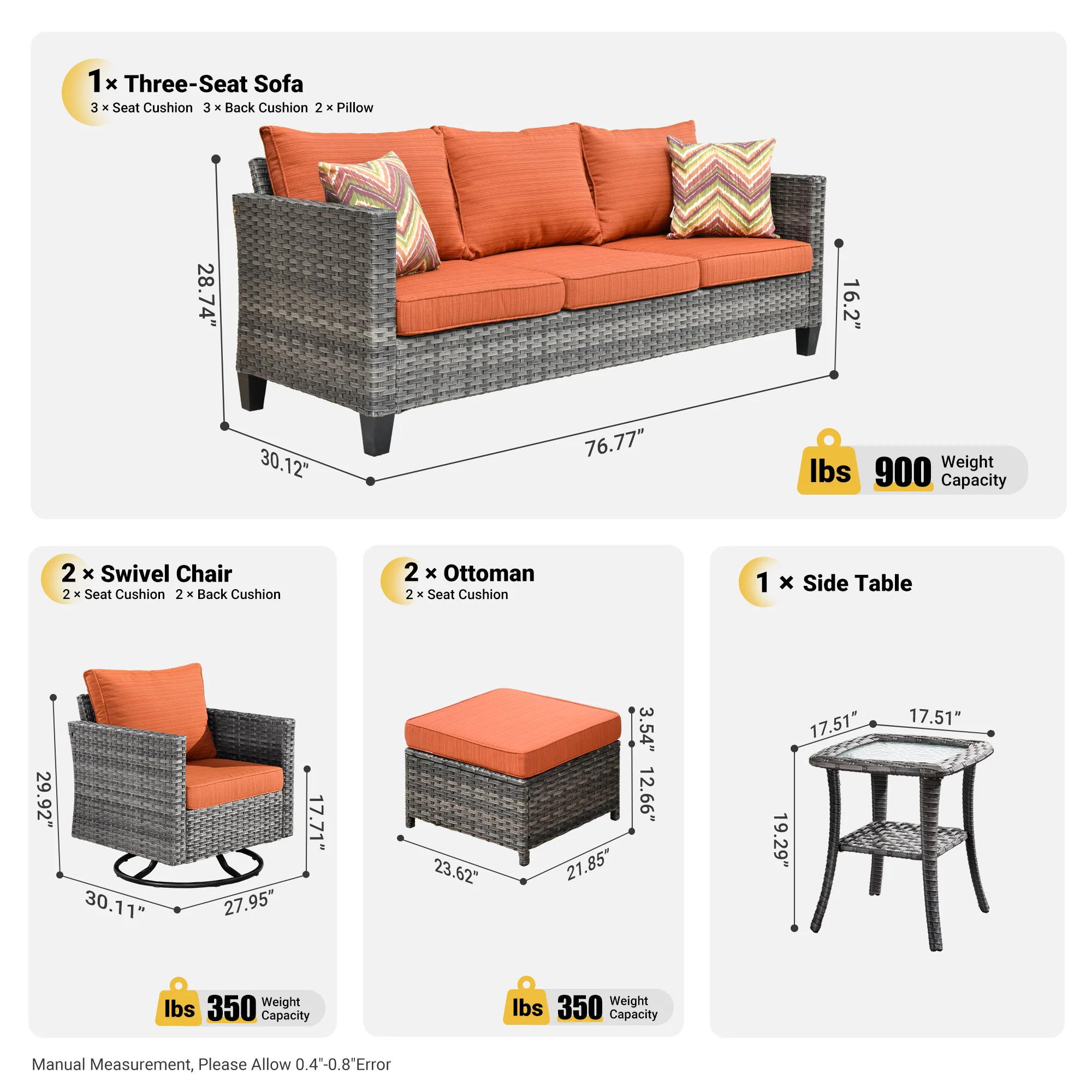 Ovios Patio Furniture Set 6-Piece with Swivel Rocking Chairs and Table