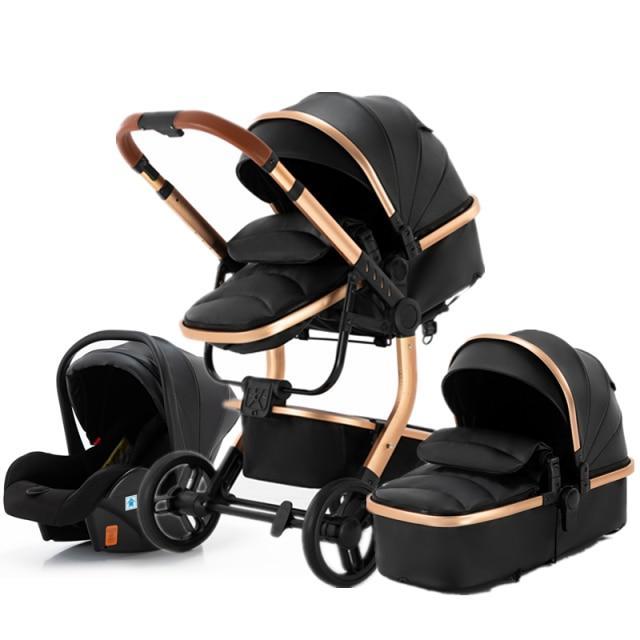 Black/Gold Upgraded Luxury 3-in-1 Baby Stroller