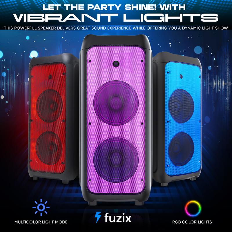 Nova Portable Rechargeable Karaoke Bluetooth Speaker by Fuzix – Dual Wireless Microphones, Dynamic LED Lights, FM Radio, USB, Micro SD with Remote Audio Card Remote Control