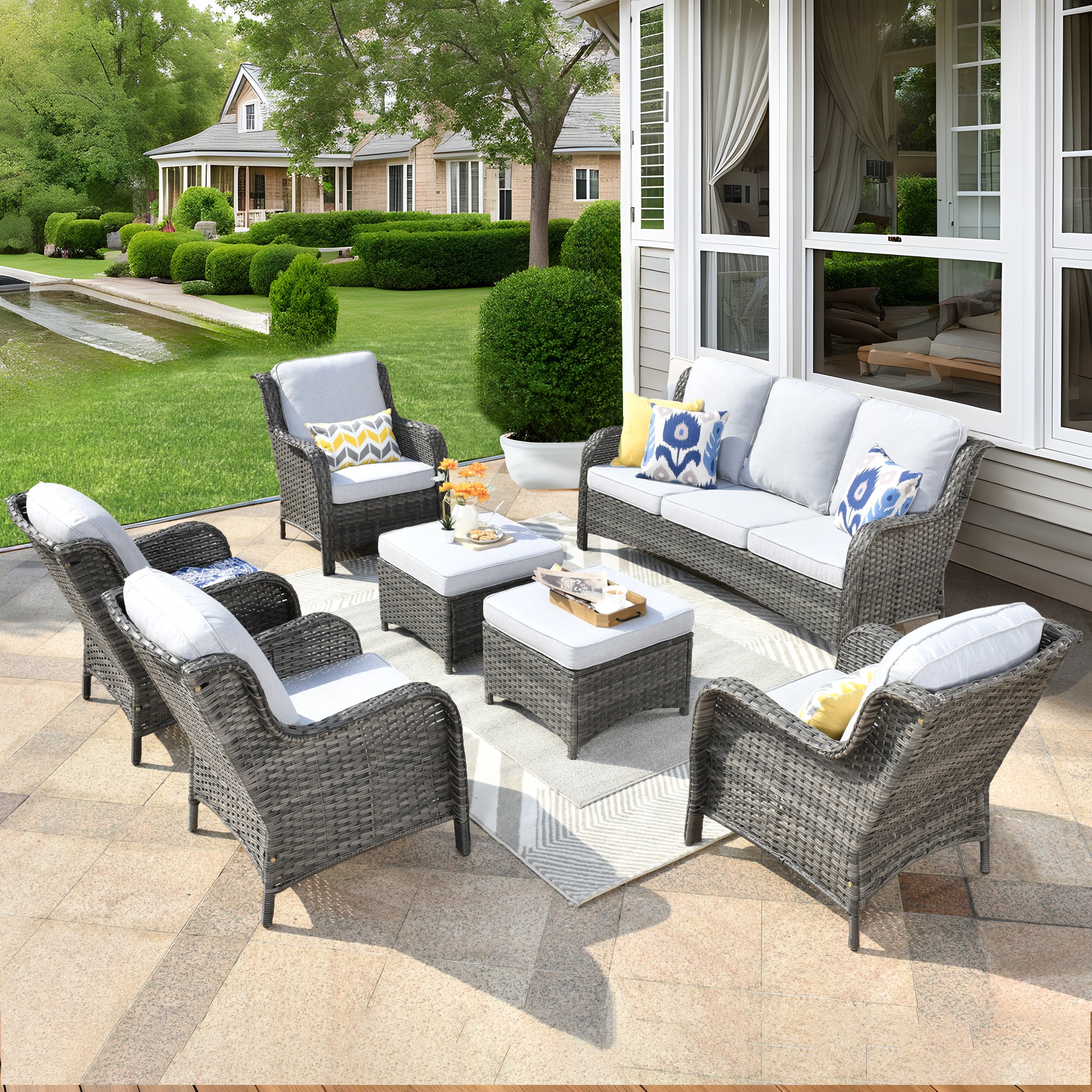 Ovios Patio Furniture Set 7-Piece With Cushions Kenard Curved Handrest