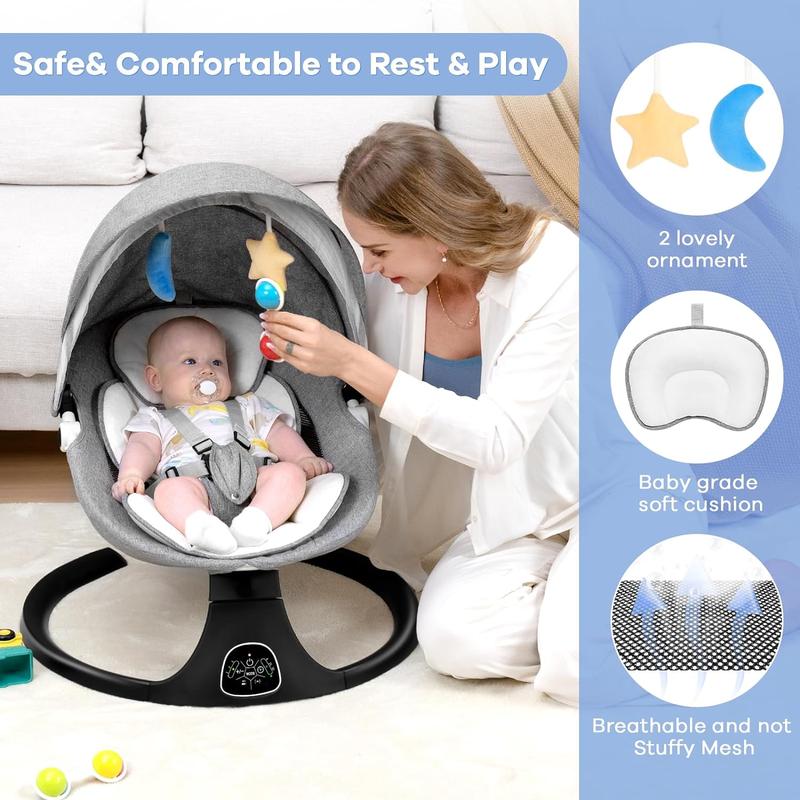 Baby Electric Bassinet, Baby Rocker, 5 Speed &10 Lullabies, Baby Bouncer,Adapter & BatteryPowered, For Indoor & Outdoor Use, RemoteControl,Grey