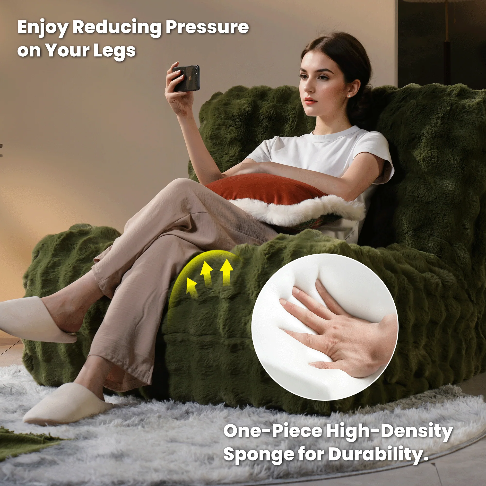 OVIOS Luxurious Fluffy Faux Fur Bean Bag Couch