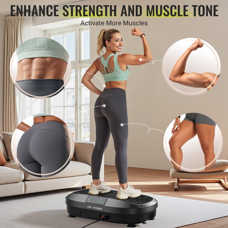 FLYBIRD Vibration Plate Exercise Machine with 330LBS Loading Capacity, Lymphatic Drainage Machine, Whole Body Workout Vibration Platform w/ 2 Resistance Bands for Fitness