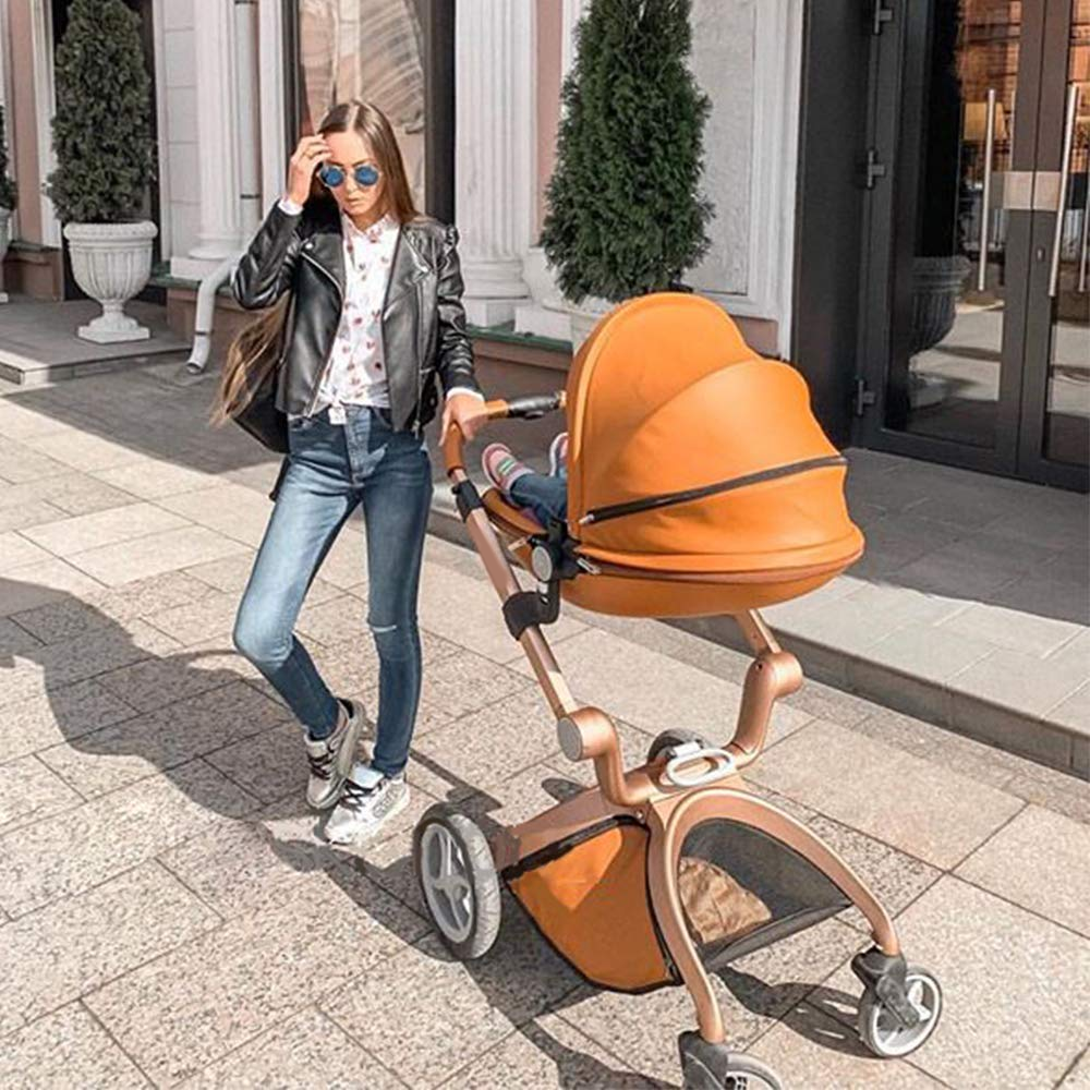 Baby Stroller: Baby Carriage with Adjustable Seat Height Angle and Four-Wheel Shock Absorption,ReversibleHigh Landscape and Fashional Pram (Grid)