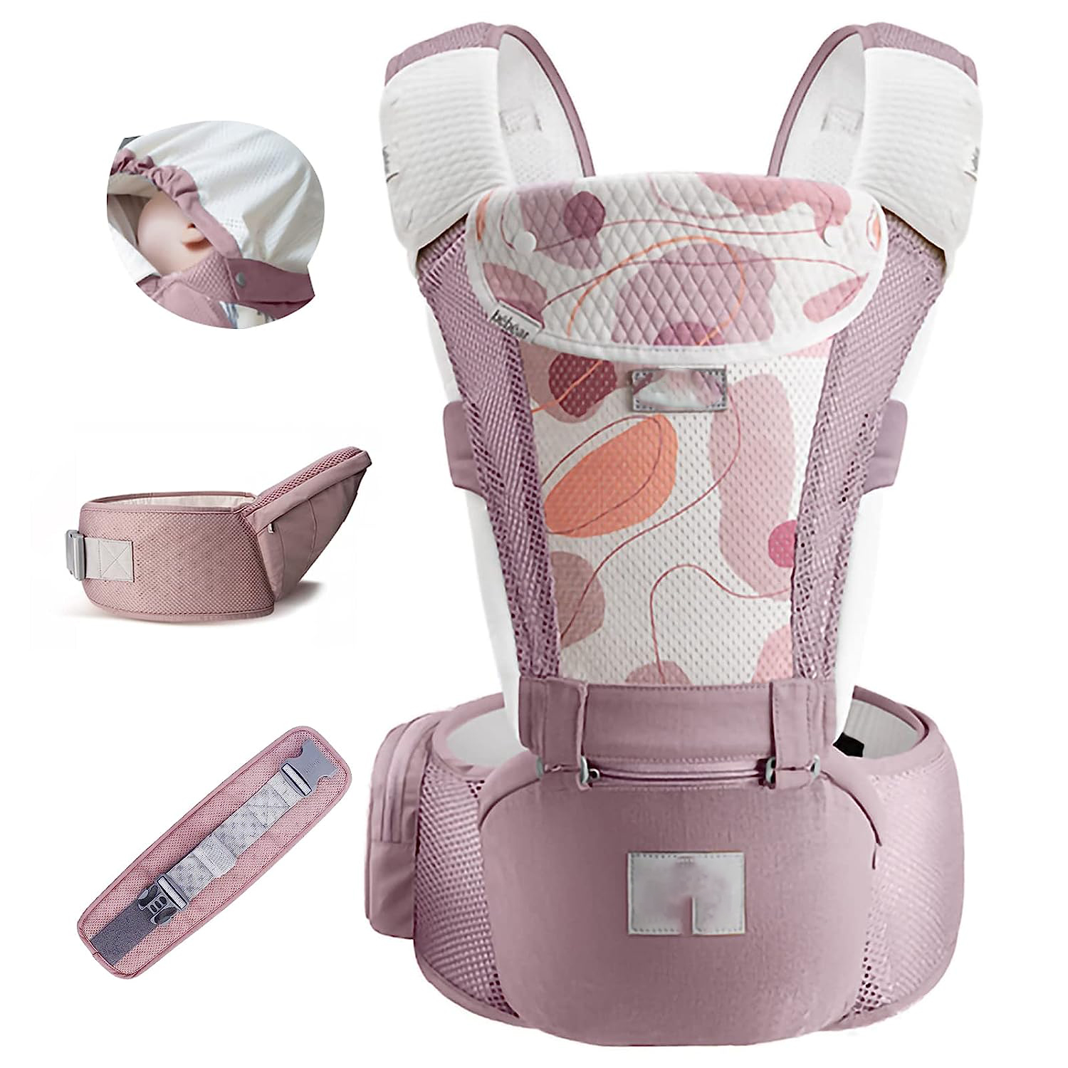 Baby Carrier Newborn to Toddler Baby Hip Carrier with Head Hood,Waist Extender & 3 Pieces Teething Pads (Grey)
