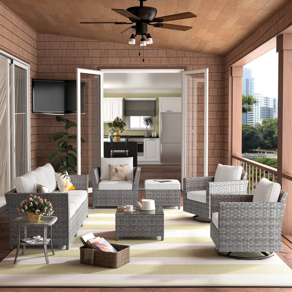 Ovios New Rimaru Series Patio Furniture Set  9-Piece include Swivel Chairs Set Partially Assembled