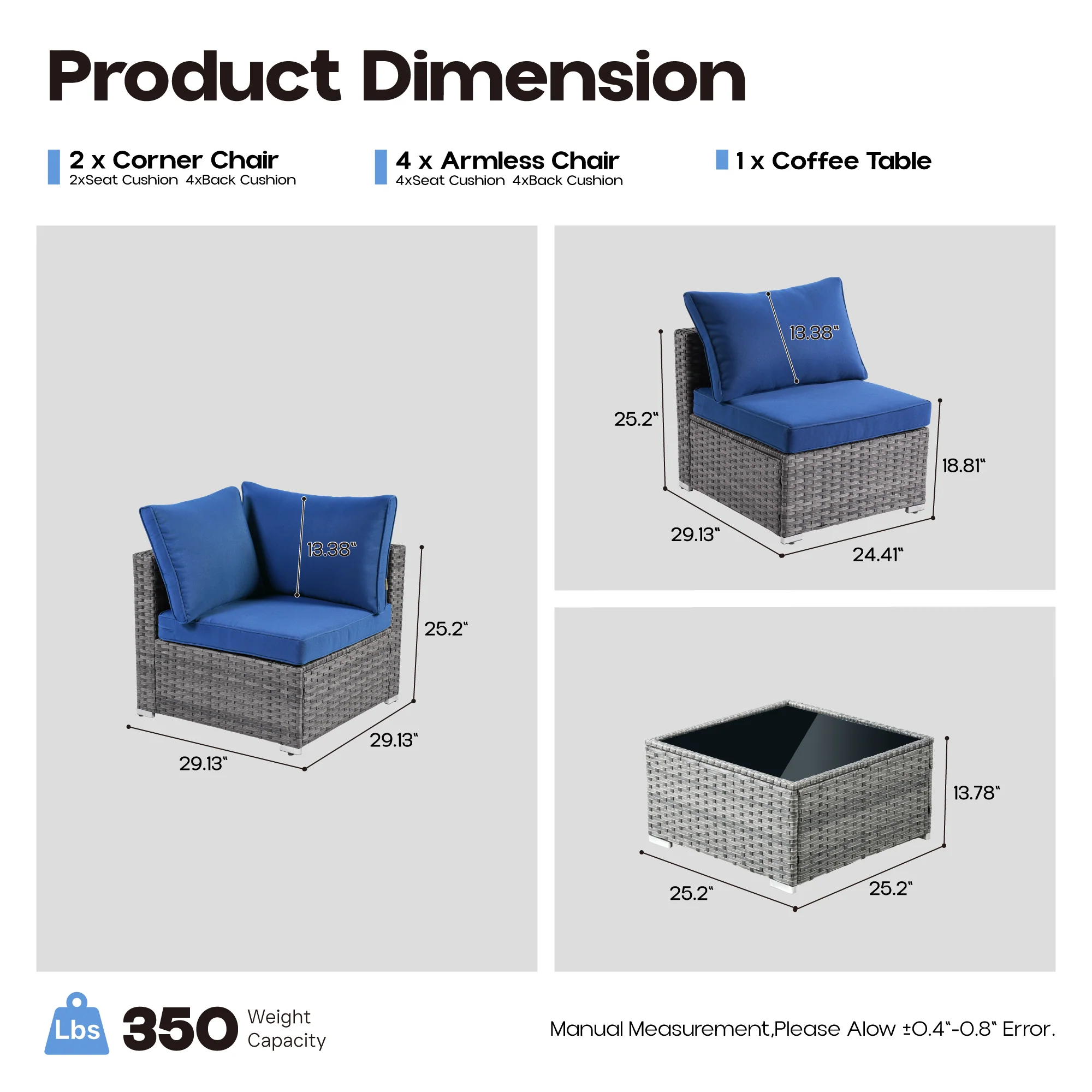Ovios Outdoor Sectional Furniture 7-Piece with Cushions and Table