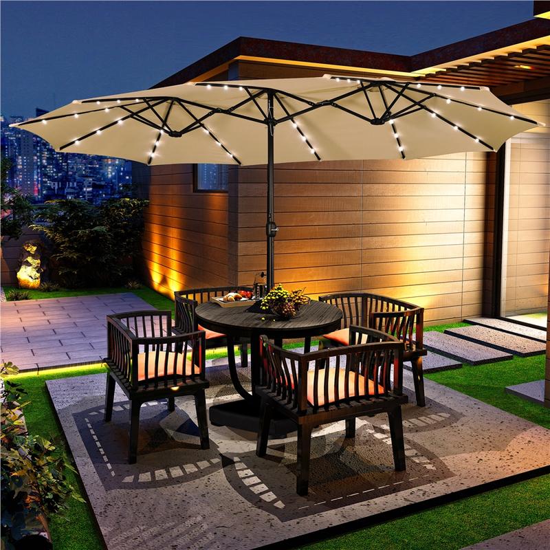 【Solar LED Lights Umbrella】Yaheetech 15/13ft Large Patio Umbrella, Outdoor Double-Sided Rectangle Umbrella with 36 LED Lights & Crank for Patio Garden Pool Lawn Backyard, Base Included