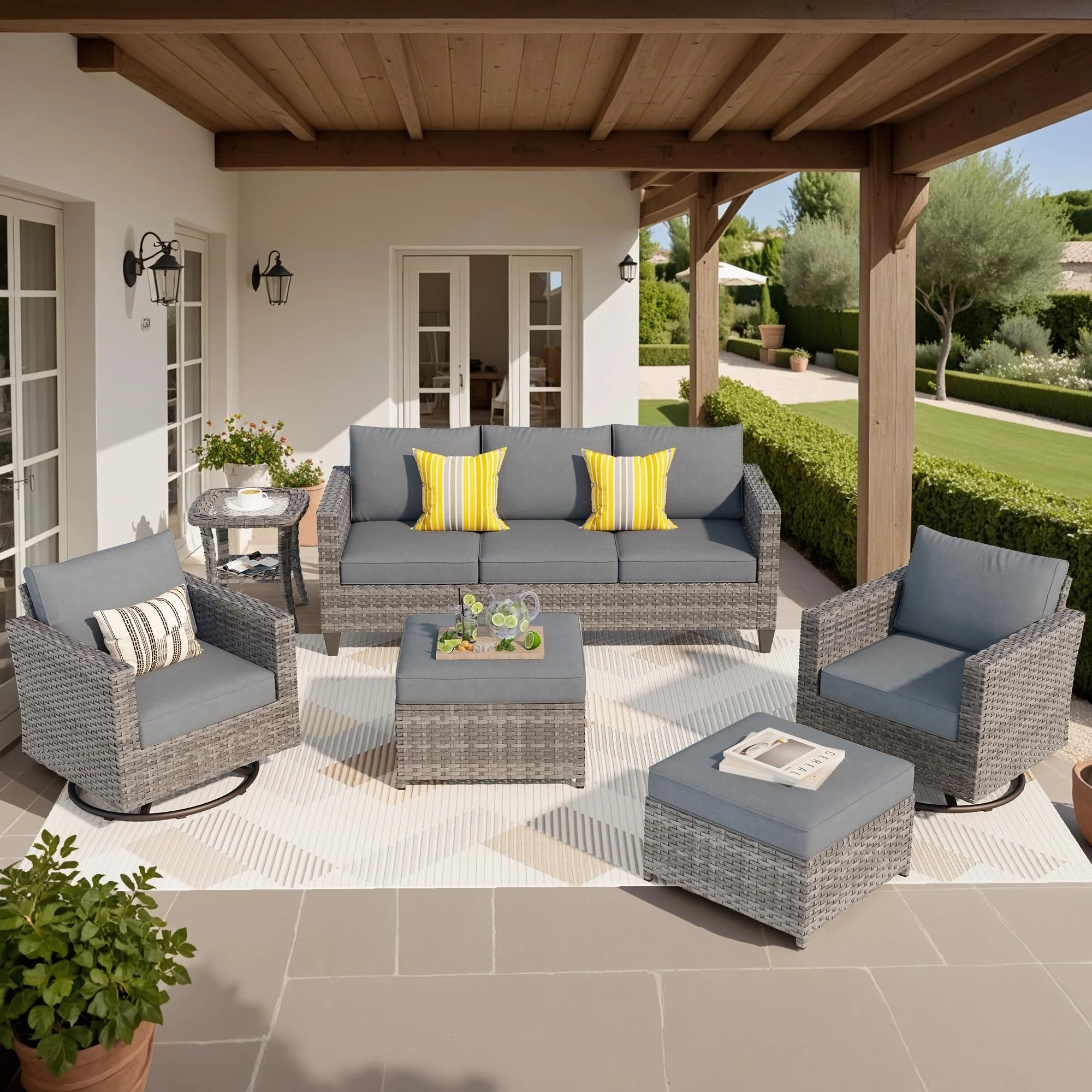 Ovios Patio Furniture Set 6-Piece with Swivel Rocking Chairs and Table