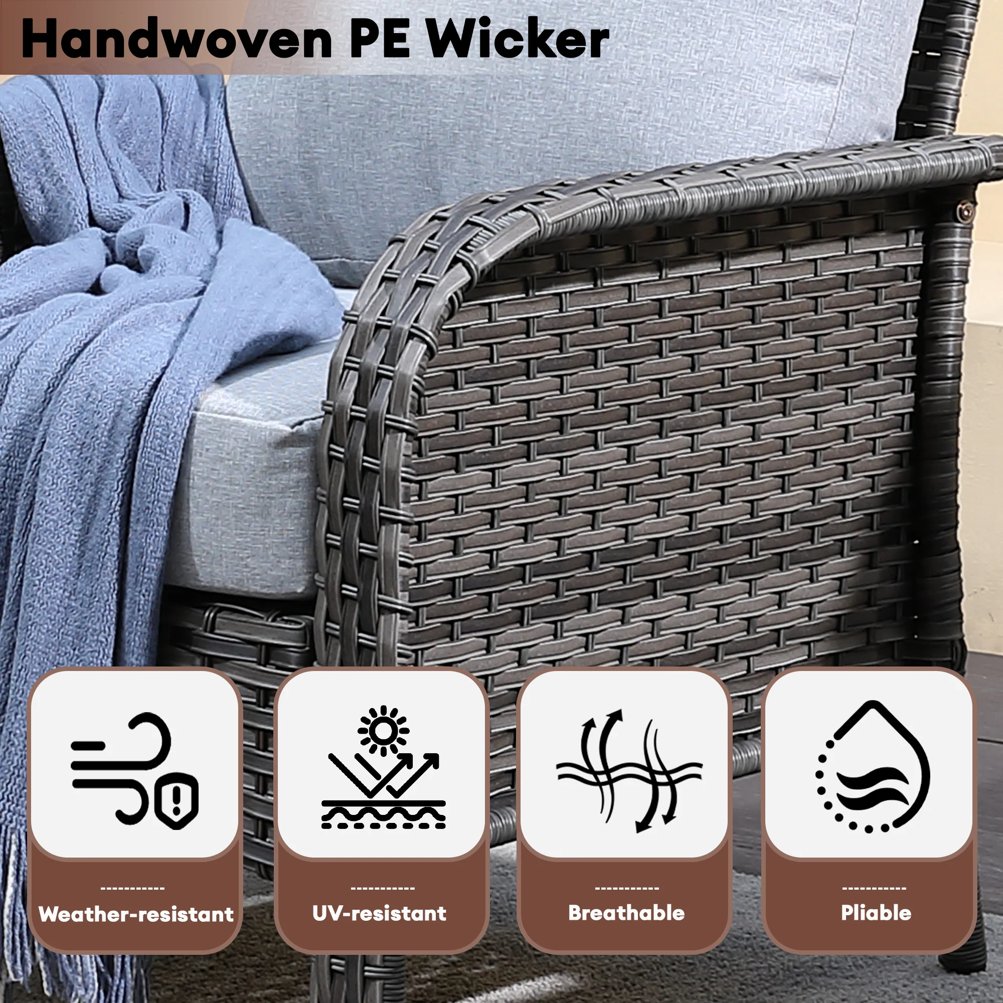 Ovios Patio Furniture Set New August 4 Piece High Back All Weather PE Wicker