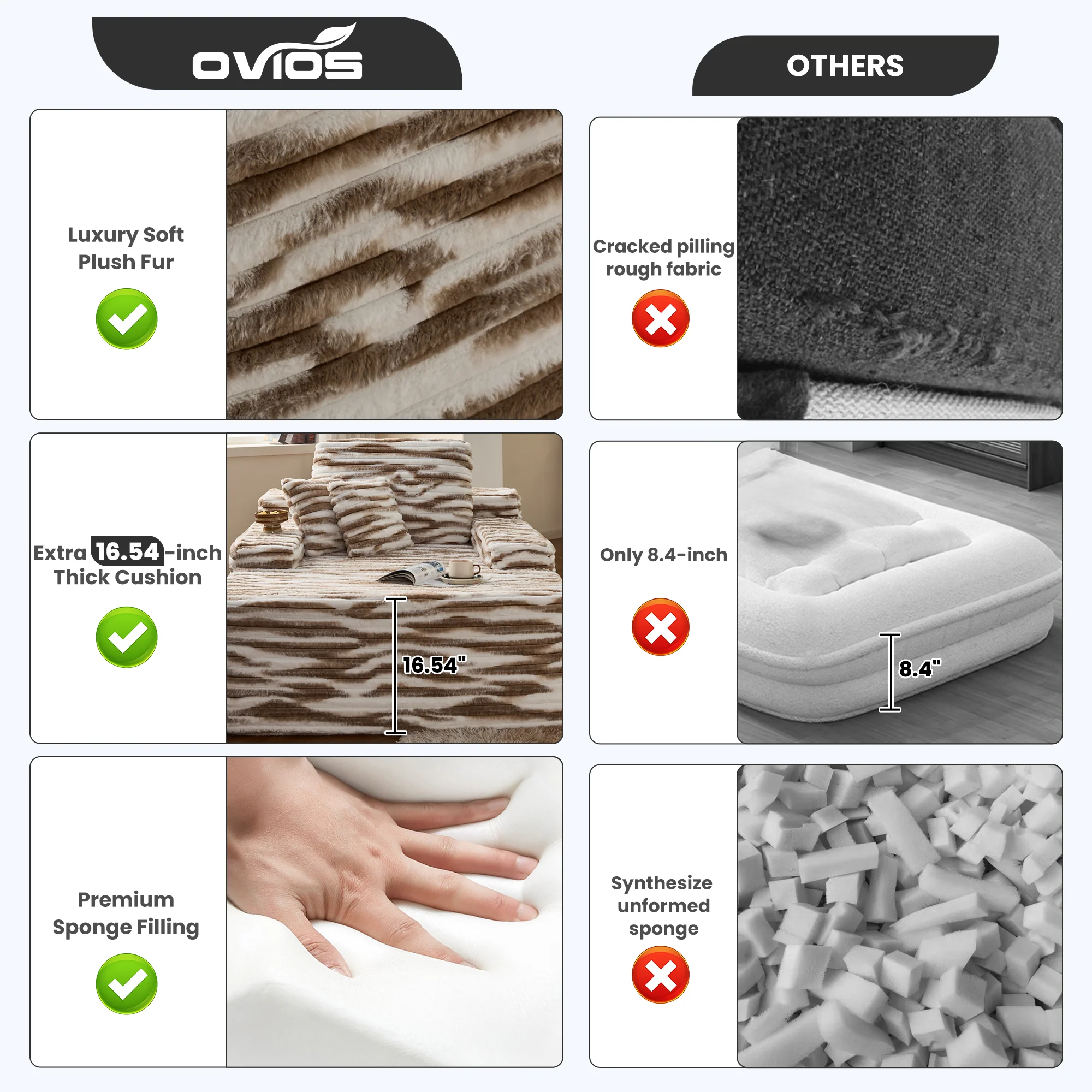 Ovios Boneless Chaise Lounge,Luxurious Faux Fur, No Assembly Required