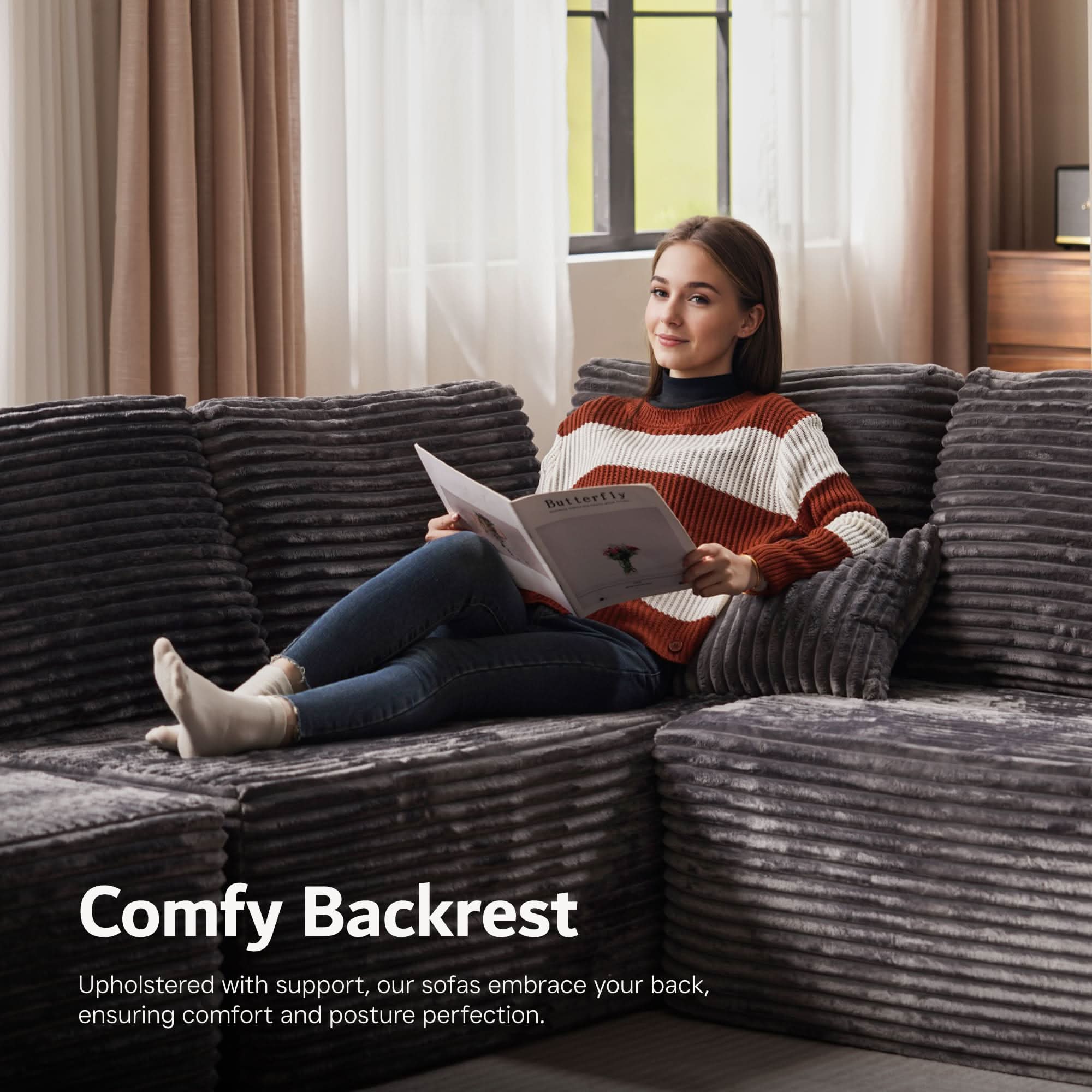 Ovios Cloud Couch U-Shaped,Plush Corduroy Sofa,No Assembly Required