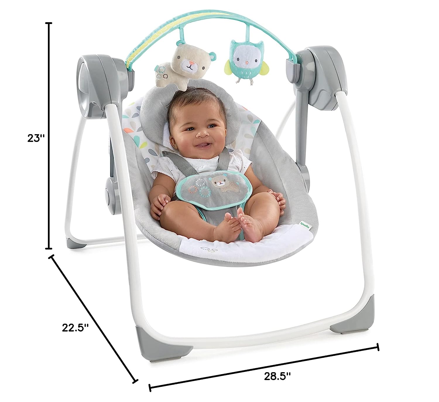 Ingenuity Soothe 'n Delight Compact Portable 6-Speed Plush Baby Swing with Music, Folds Easy, 0-9 Months 6-20 lbs (Cozy Kingdom)