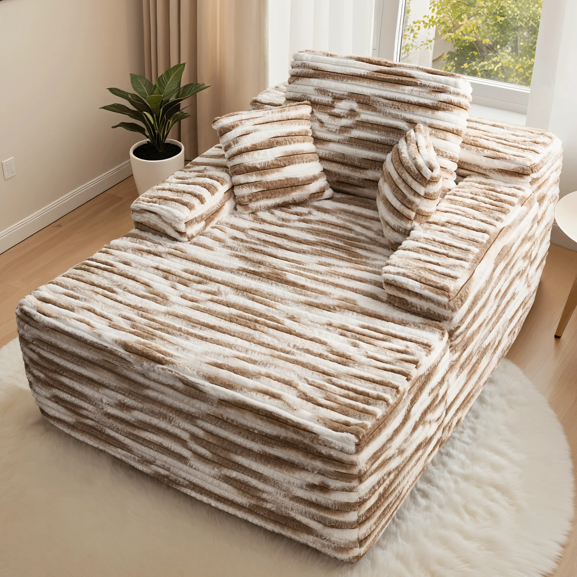 Ovios Boneless Chaise Lounge,Luxurious Faux Fur, No Assembly Required