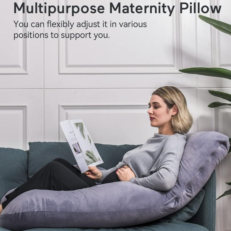 Momcozy Pregnancy Pillows, U Shaped Full Body Maternity Pillow with Removable Cover, 57 Inch Pregnancy Pillows for Sleeping, Grey
