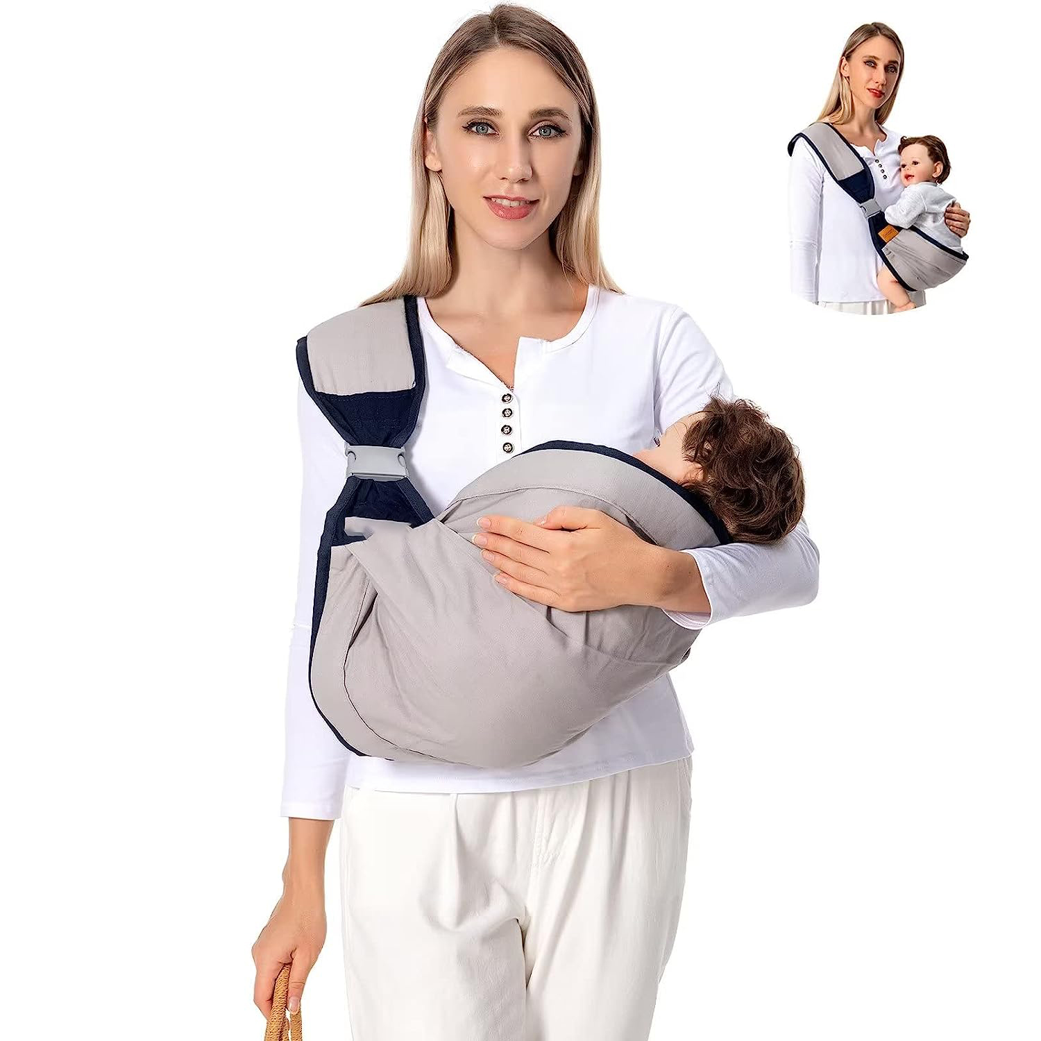 Baby Sling Carrier Newborn to Toddler, Lightweight Baby Carrier Sling, Baby Wrap Sling, Baby Hip Seat Carrier for Toddler Sling, Baby Holder Carrier, Nursing Sling, Carrying 7-45 lbs, Grey