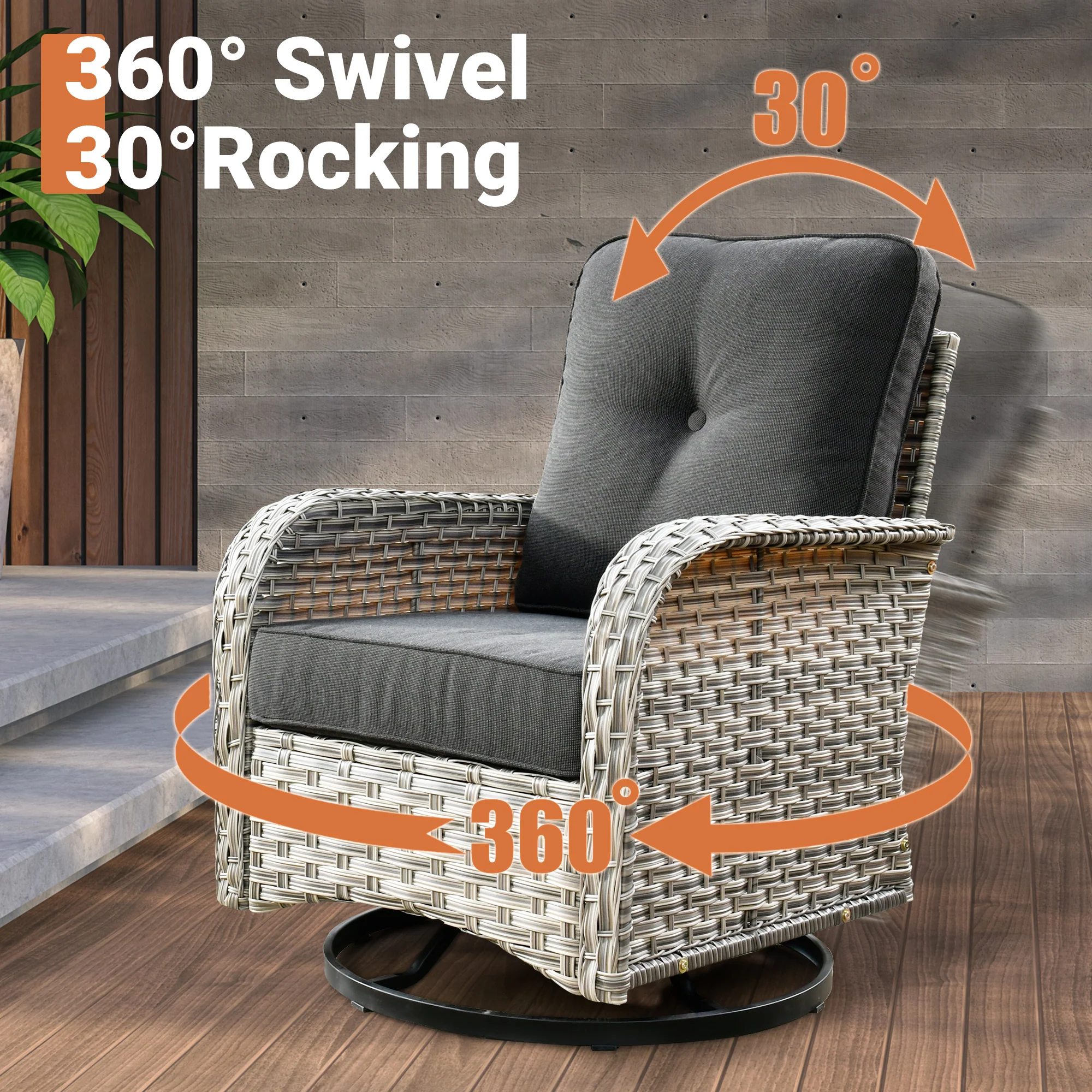 Ovios VNC Series Patio Swivel Chair 3-Piece Set