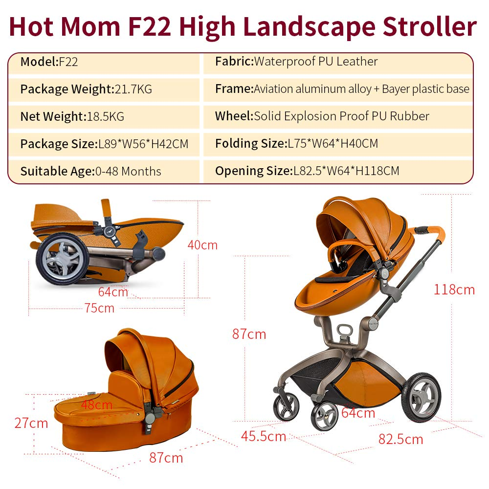 Baby Stroller: Baby Carriage with Adjustable Seat Height Angle and Four-Wheel Shock Absorption,ReversibleHigh Landscape and Fashional Pram (Grid)