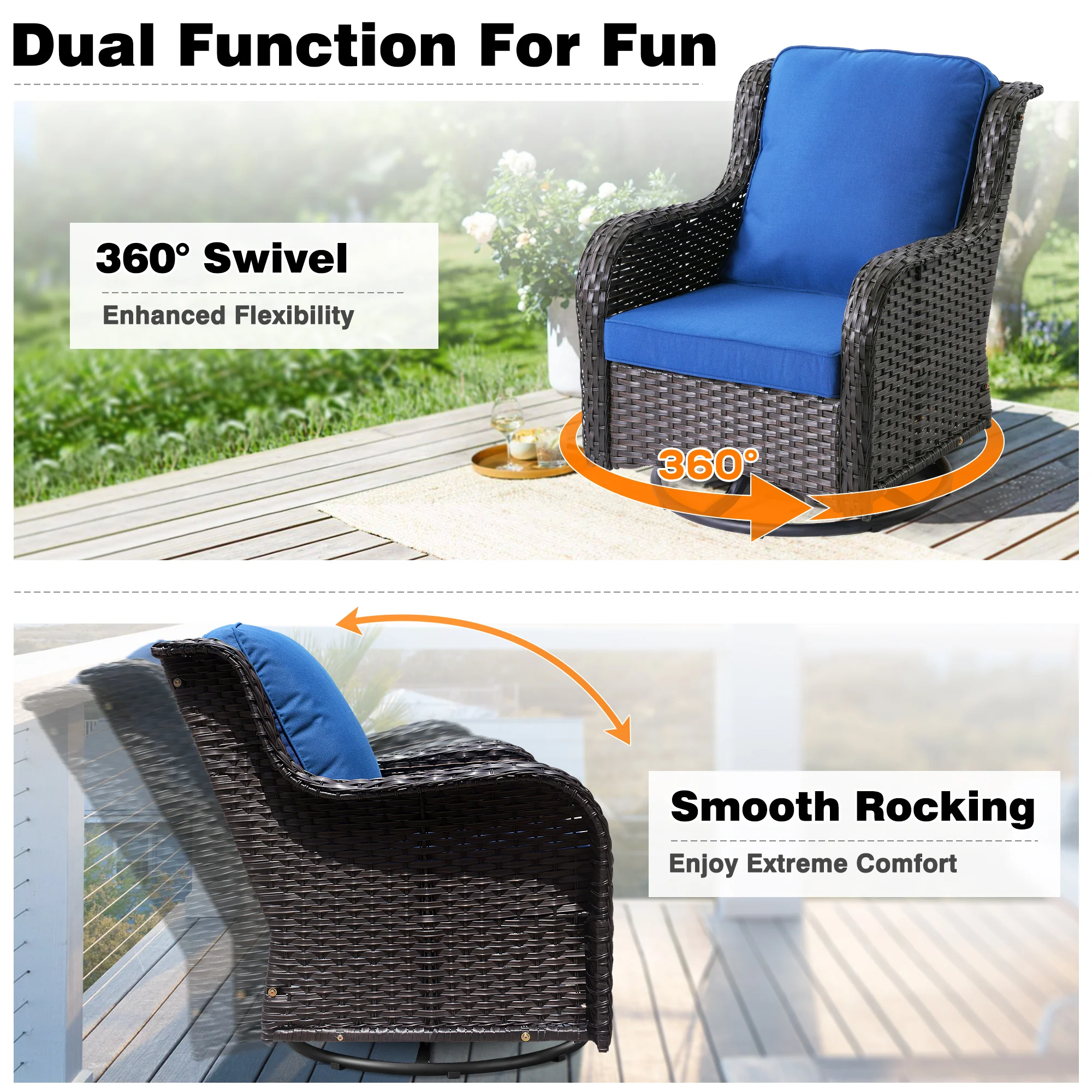 Ovios Outdoor Furniture 7-Piece with 42'' Fire Pit Table and Kenard 2 Rocking Chairs