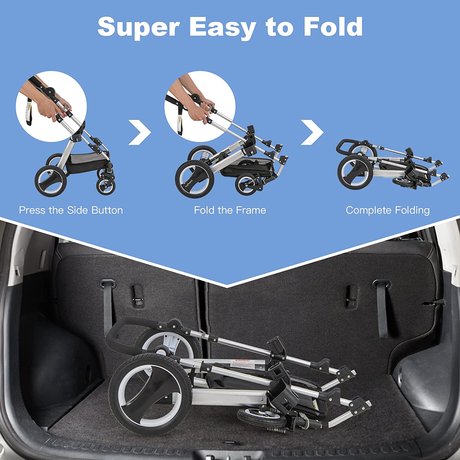 Baby Stroller, 2-in-1 Convertible Bassinet Reclining Stroller, Foldable Pram Carriage with 5-Point Harness, Including Cup Holder, Foot Cover, Diaper Bag, Aluminum Structure, Khaki