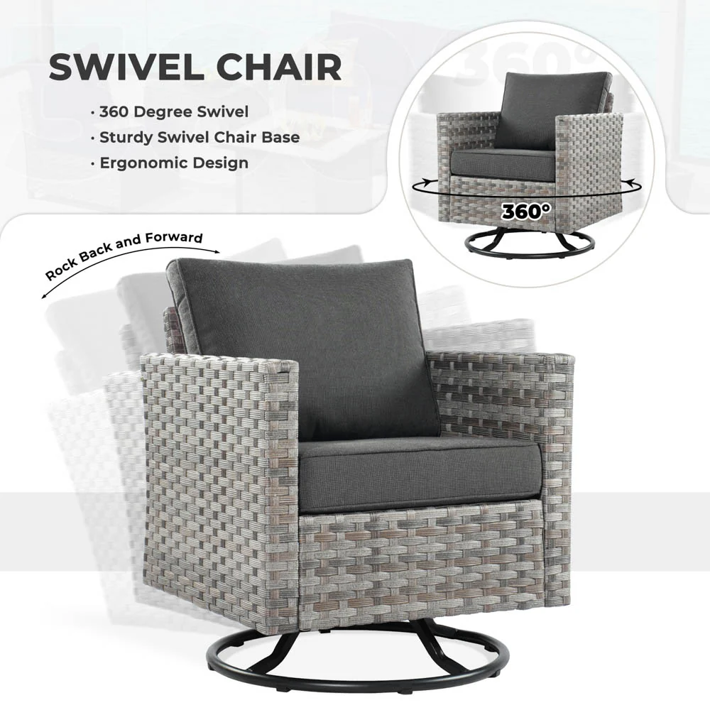 Ovios New Rimaru Series Patio Furniture Set 15-Piece include Swivel Chairs and 42