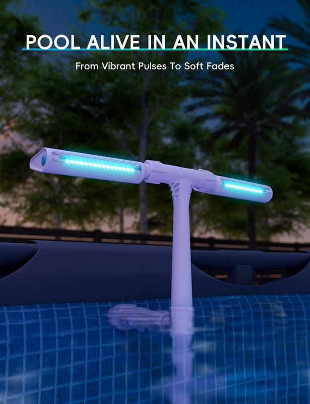 Solar Pool Fountain with Lights Dual Arc - Above/Inground Pool Fountain Lights with Remote Control, Adjustable Sprinkler Fountain with Dual Spray Heads, Auto Light & Fountain Activation, Pool